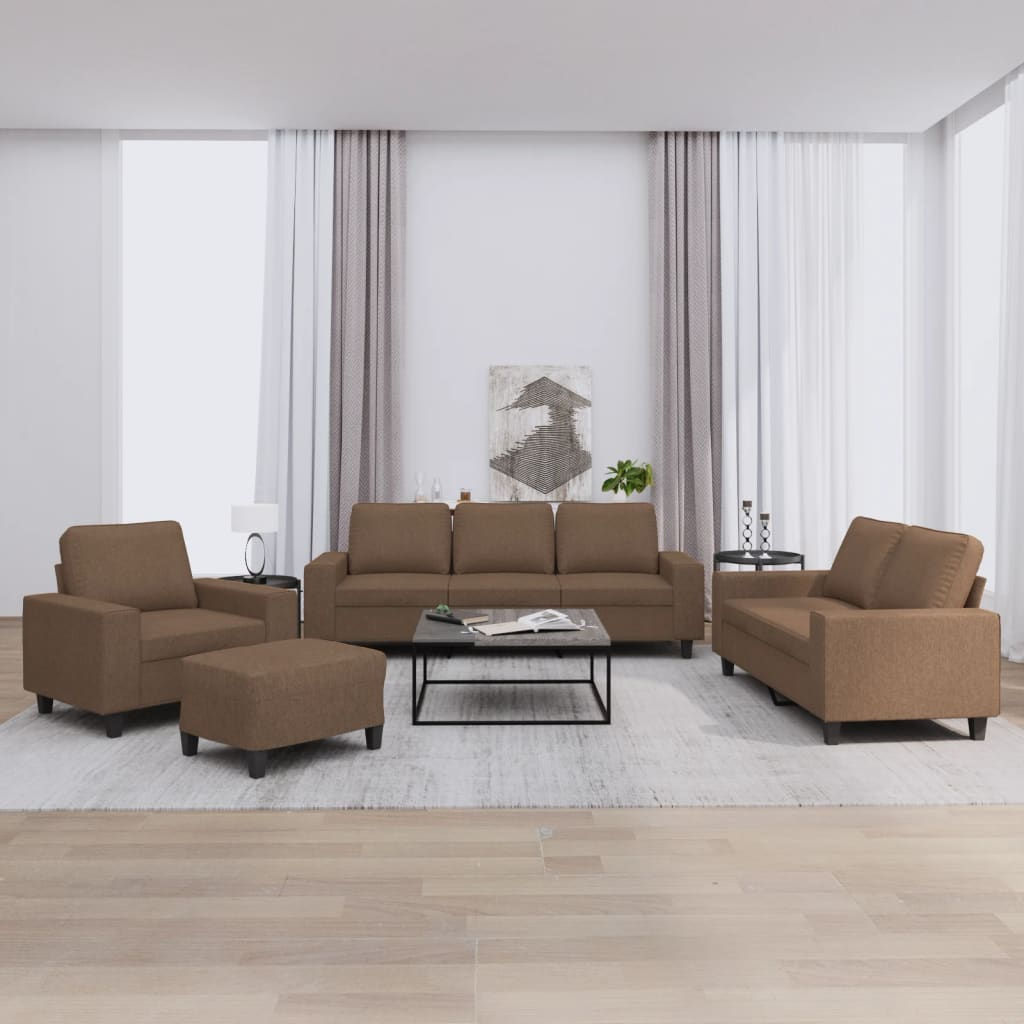Sofagarnitur 4-teilig – Braun Stoff