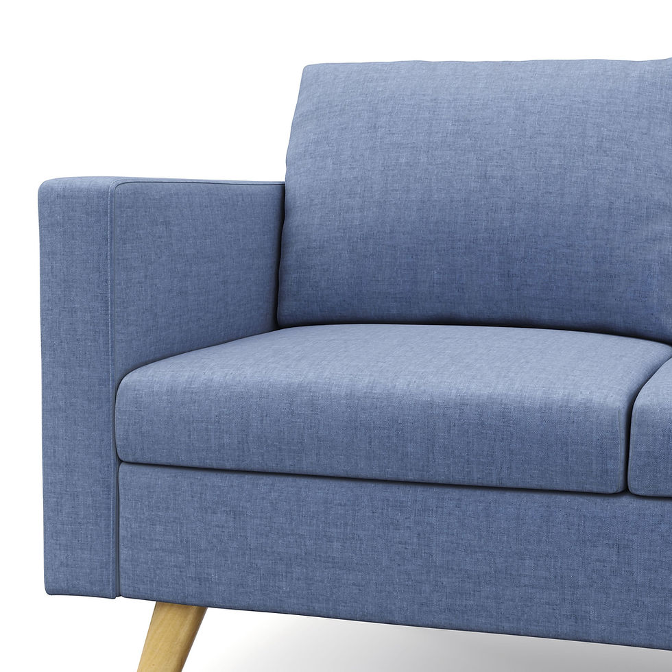 Miniaturbild: Detailaufnahme vom blauen BLAIR Sofa mit Holzfüssen