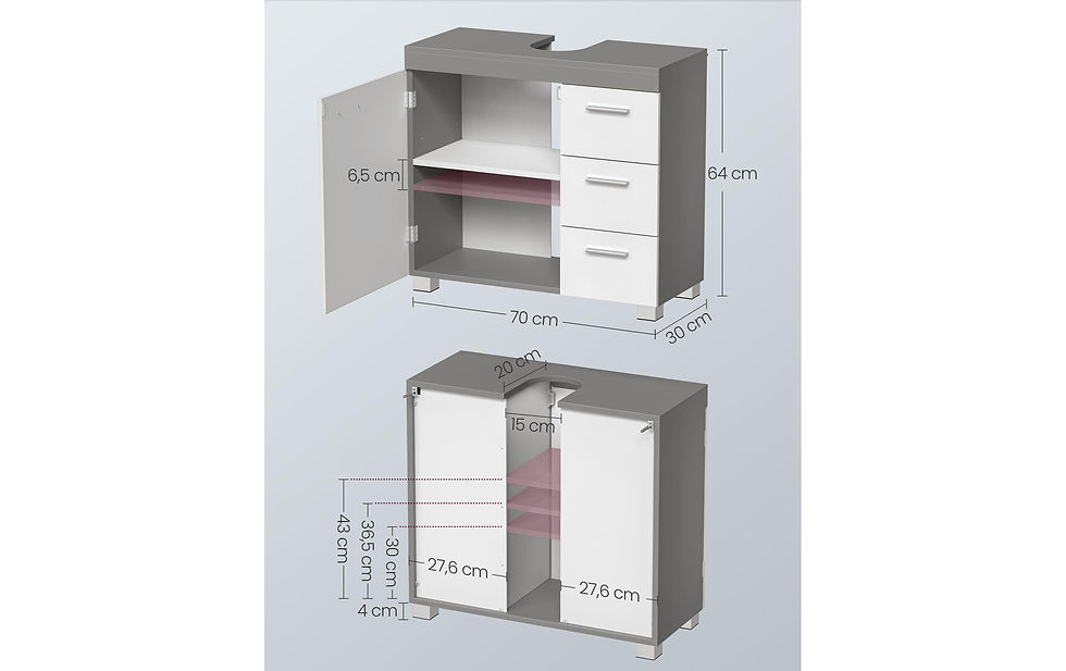 Miniaturbild: VASAGLE Waschbeckenunterschrank 70 x 64 cm, Weiss/Grau