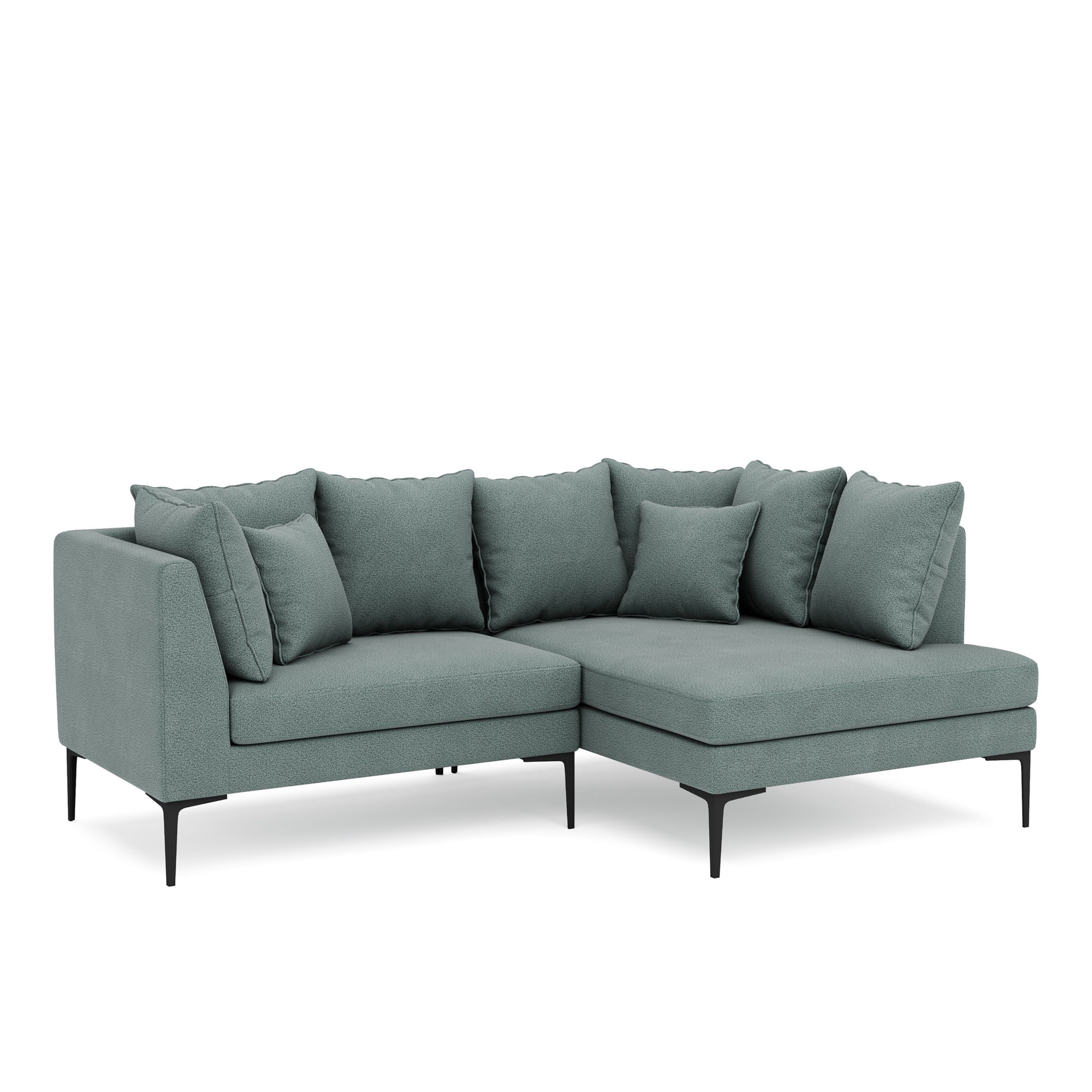 Ecksofa Joey dunkelgrün mit neun Kissen
