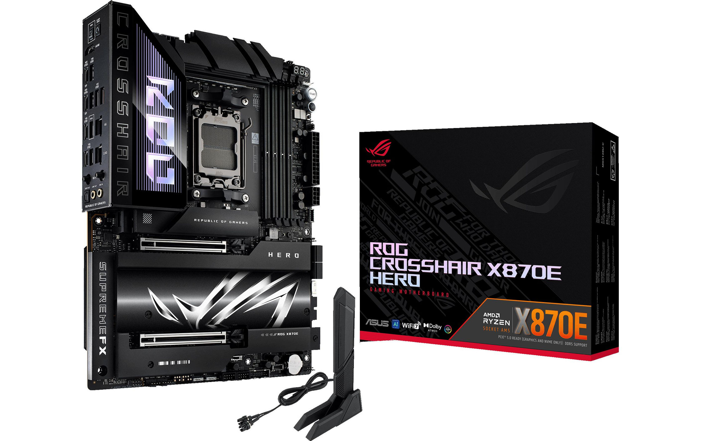 ASUS ROG Mainboard Crosshair X870E Hero – AMD X870E, 4x DDR5, PCI-E 5.0, WiFi 7