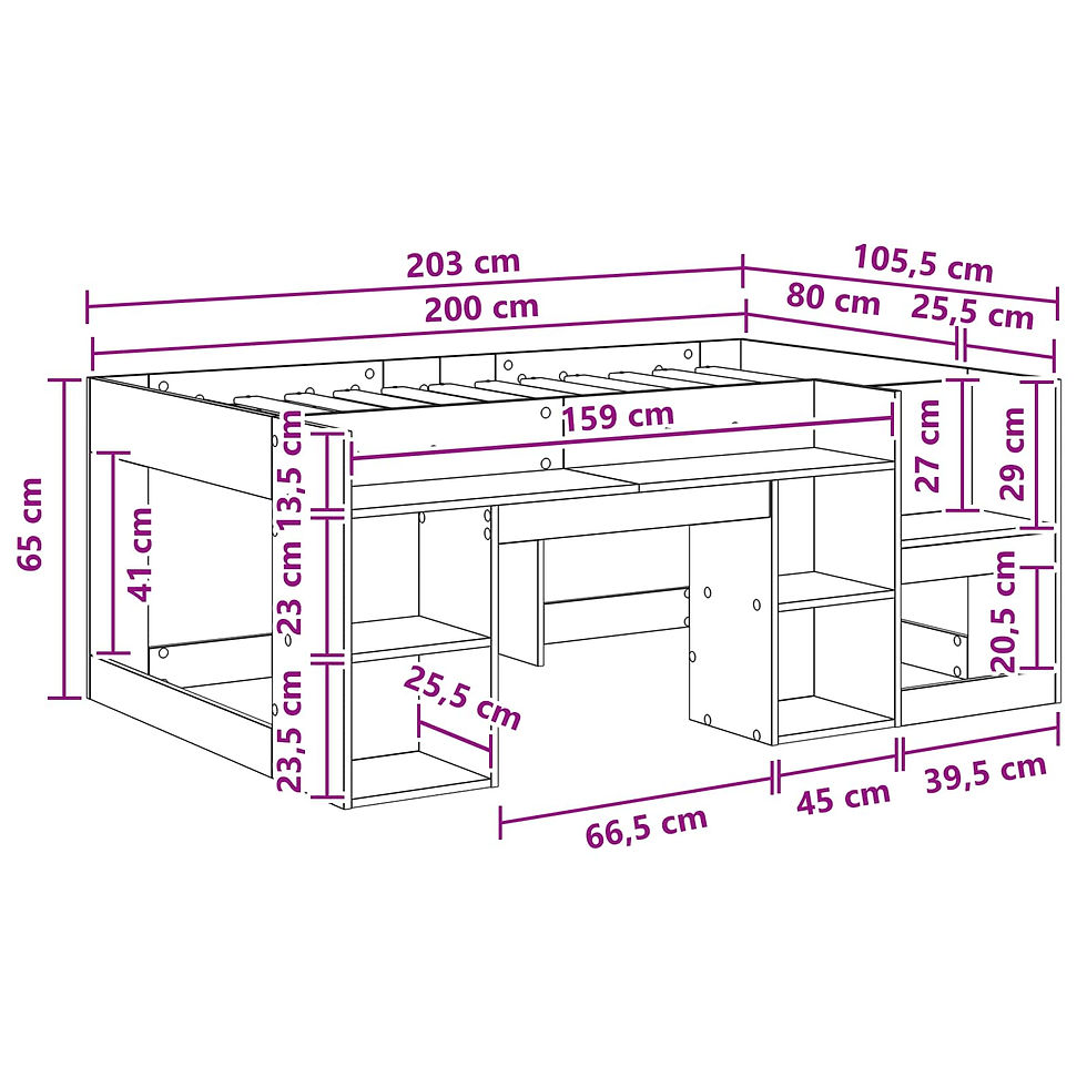 Miniaturbild: Kinderbett mit Stauraum Schwarz Eichen-Optik 80 x 200 cm