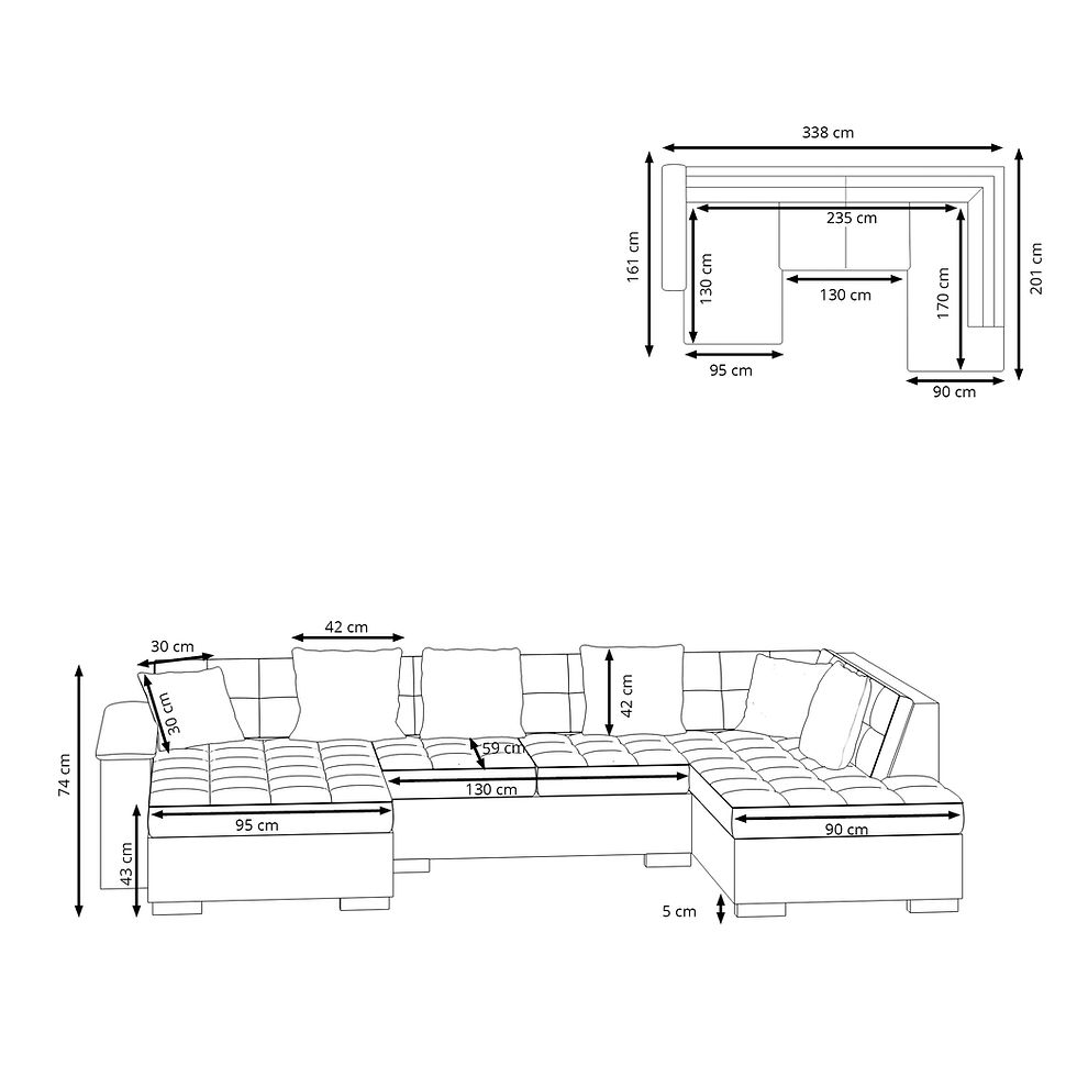 Miniaturbild: Masszeichnung der ARIA Wohnlandschaft mit U-Form