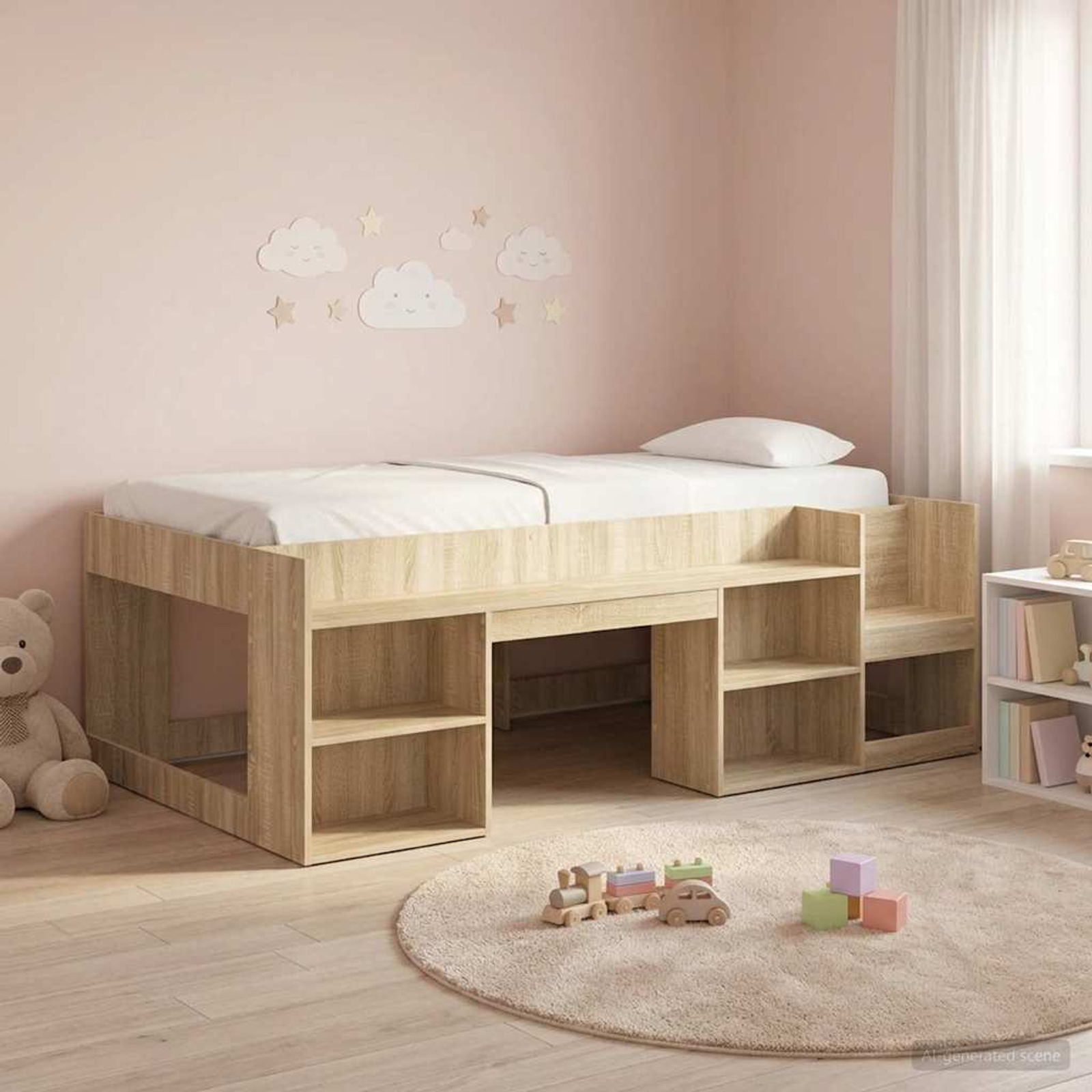 Kinderbett mit Stauraum Sonoma-Eiche 98,5 x 200 cm