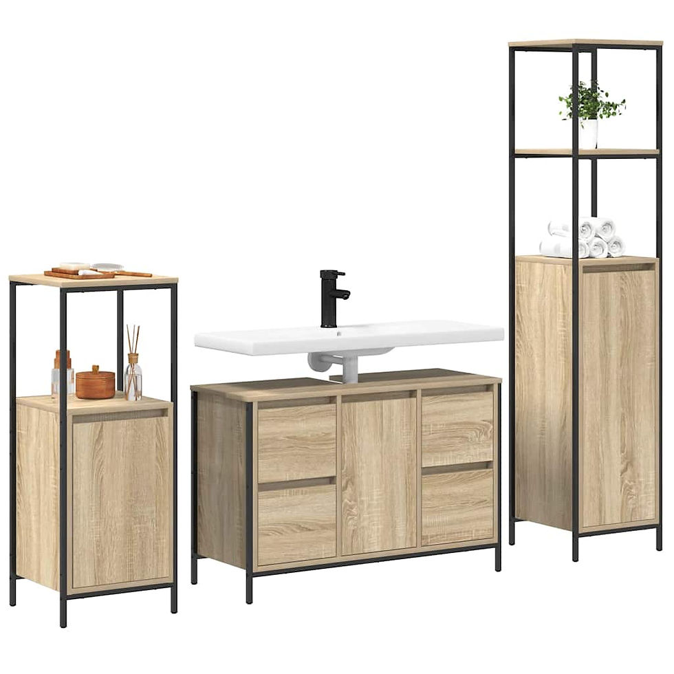 Miniaturbild: Badezimmermöbel-Set 3 stk. Sonoma Eiche und Schwarz