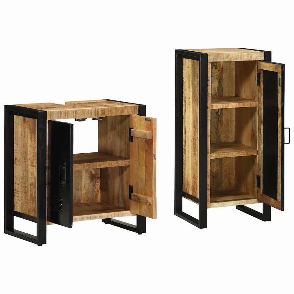 Miniaturbild: Badezimmermöbel-Set 2 Stk. Braun und Schwarz Massivholz Mango