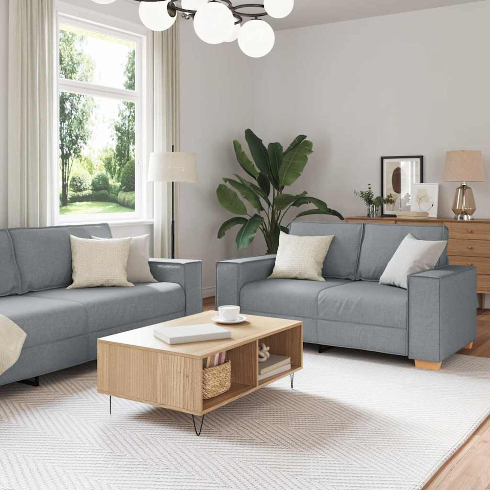 Sofa 3 stk. Hellgrau Stoff