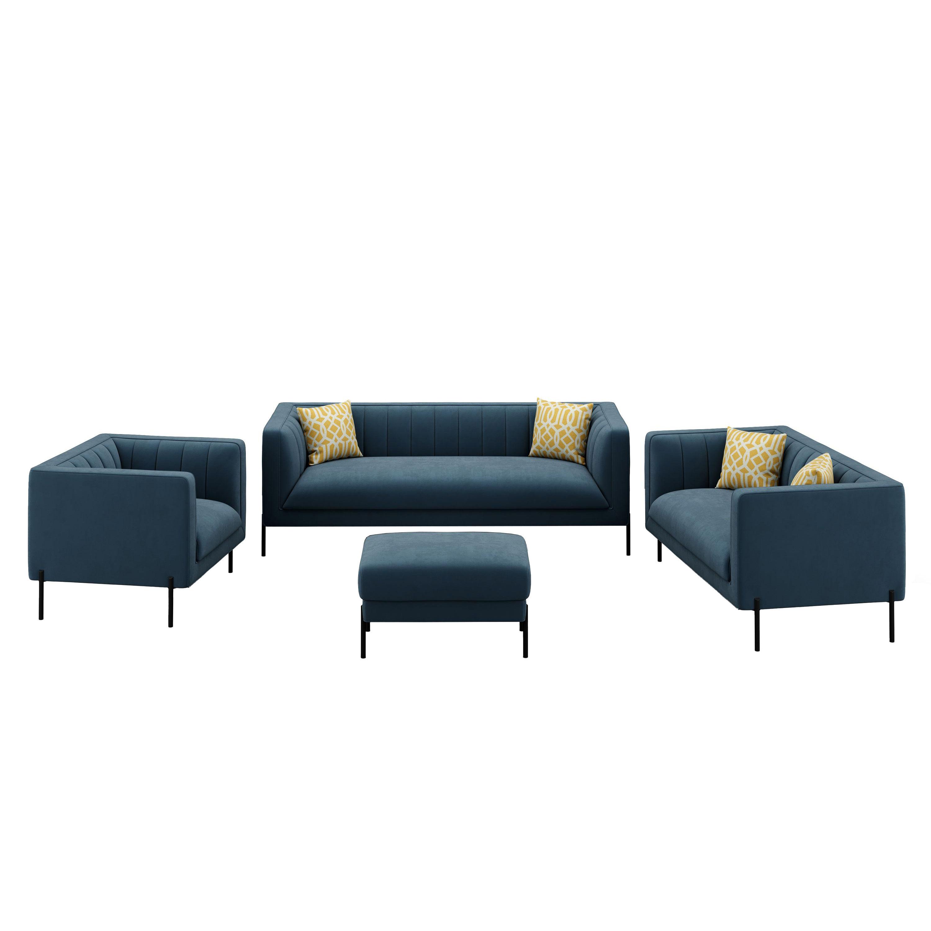 Blaues ATTILA Sofa Set aus Samt mit Ottomane