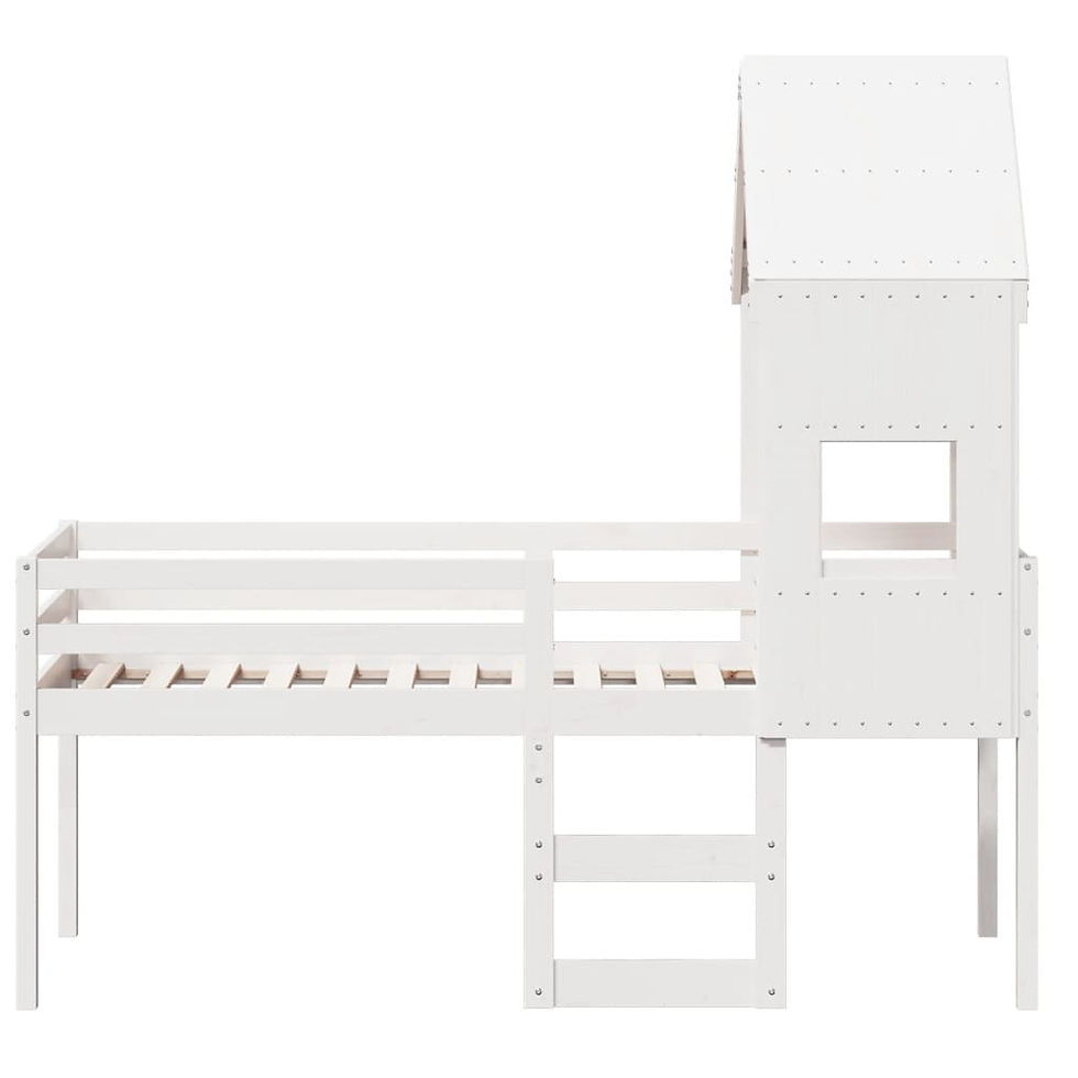 Miniaturbild: Hochbett mit Dach Weiß 90x190 cm Massivholz Kiefer