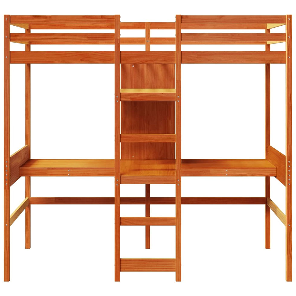 Miniaturbild: Hochbett mit Schreibtisch & Ablagen Braun 90x200 cm Kiefernholz