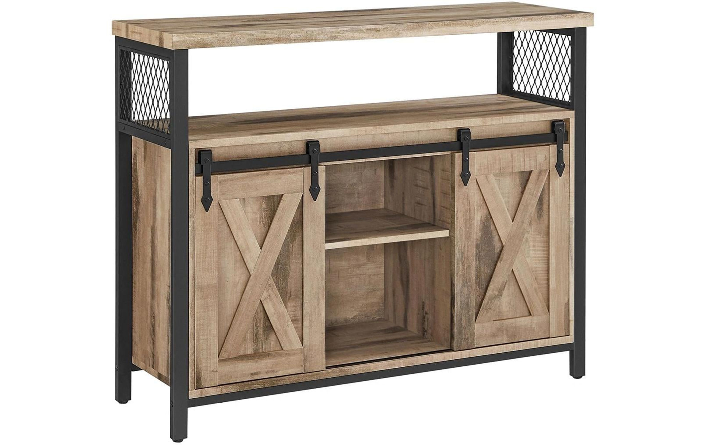 VASAGLE Kommode 100 x 80 cm, Braun/Schwarz – 100x33x80 cm, Spanplatte, Stahl