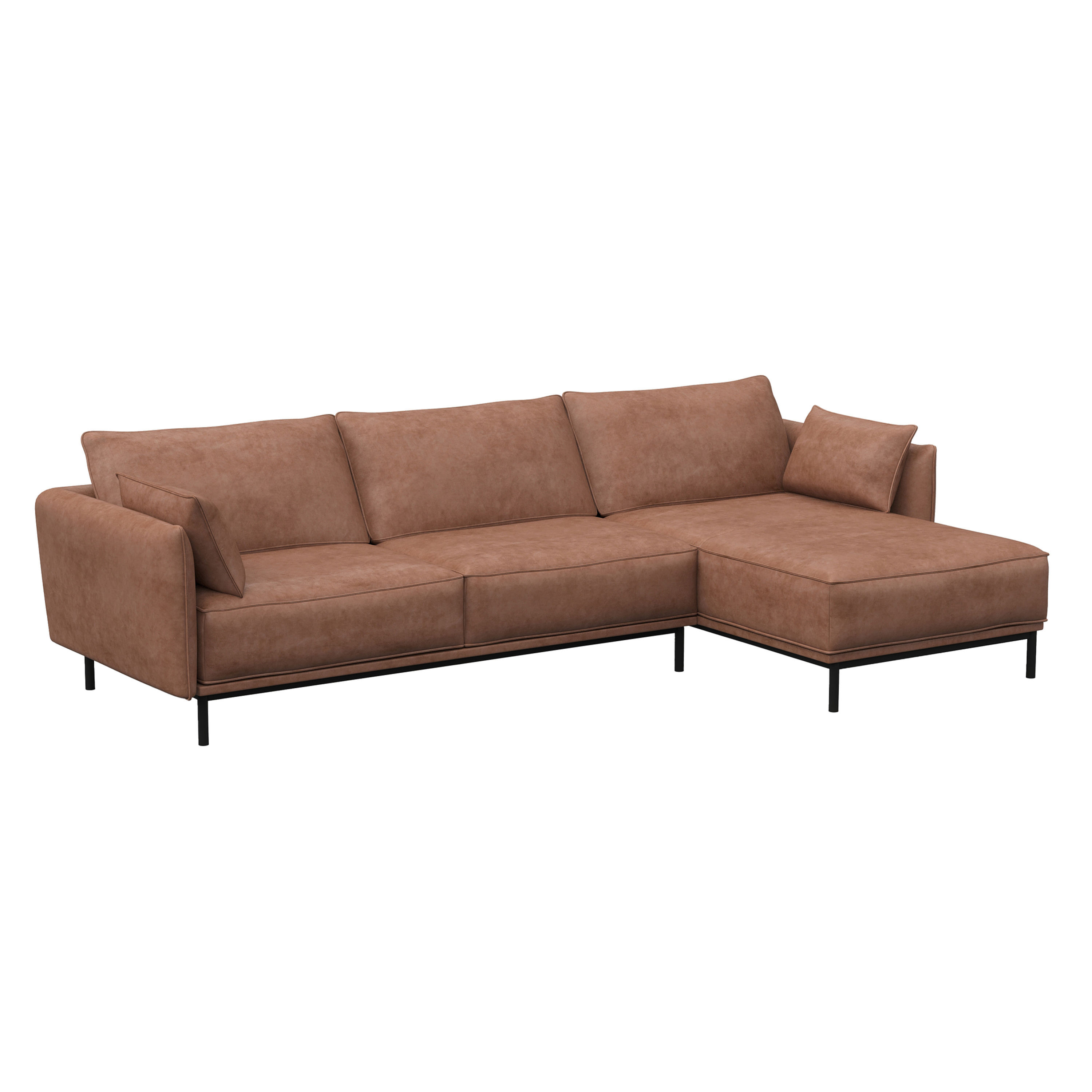 Ecksofa ELVIS Lederoptik Braun mit Recamiere rechts