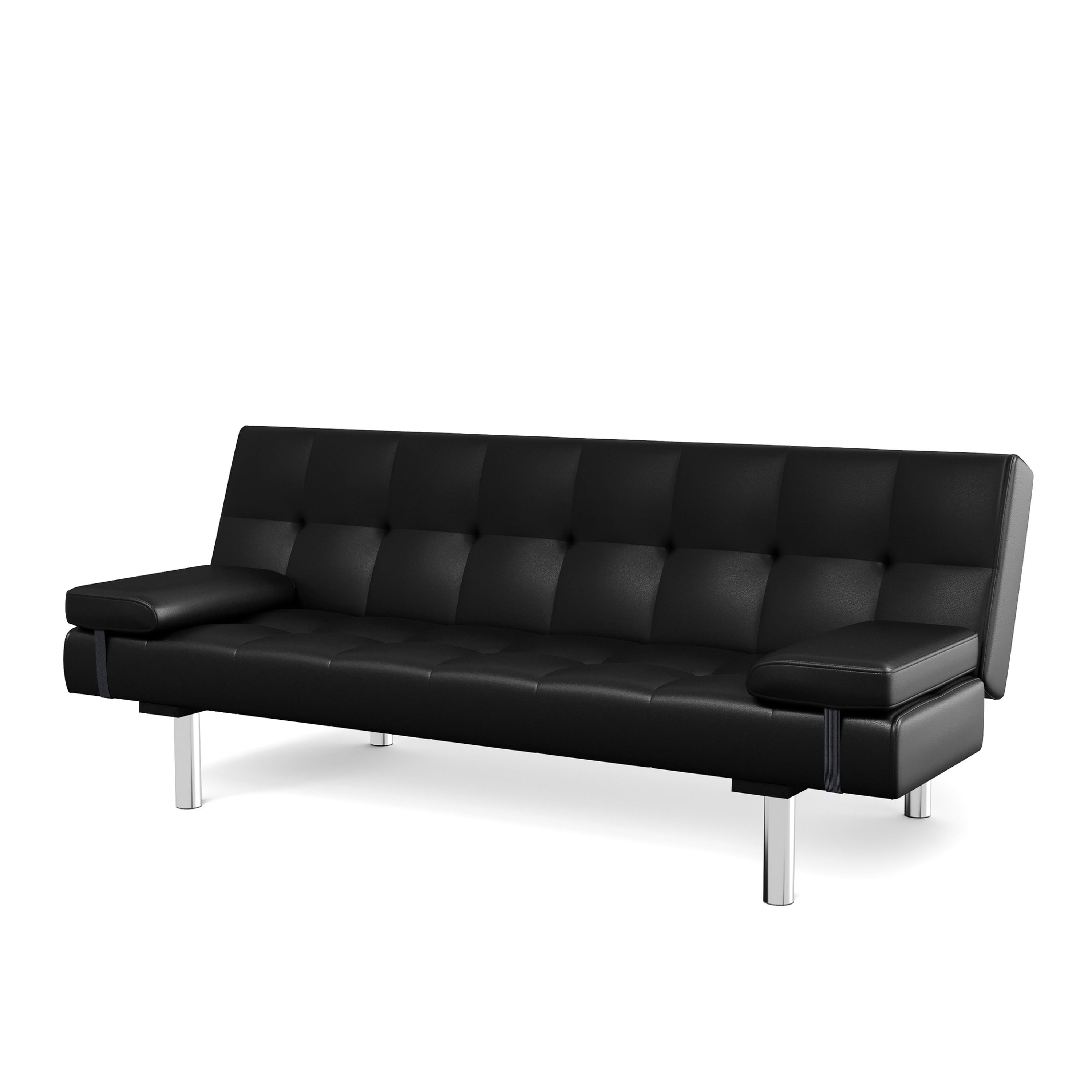 Schwarzes LENNY Schlafsofa in Lederoptik mit Chromfüssen