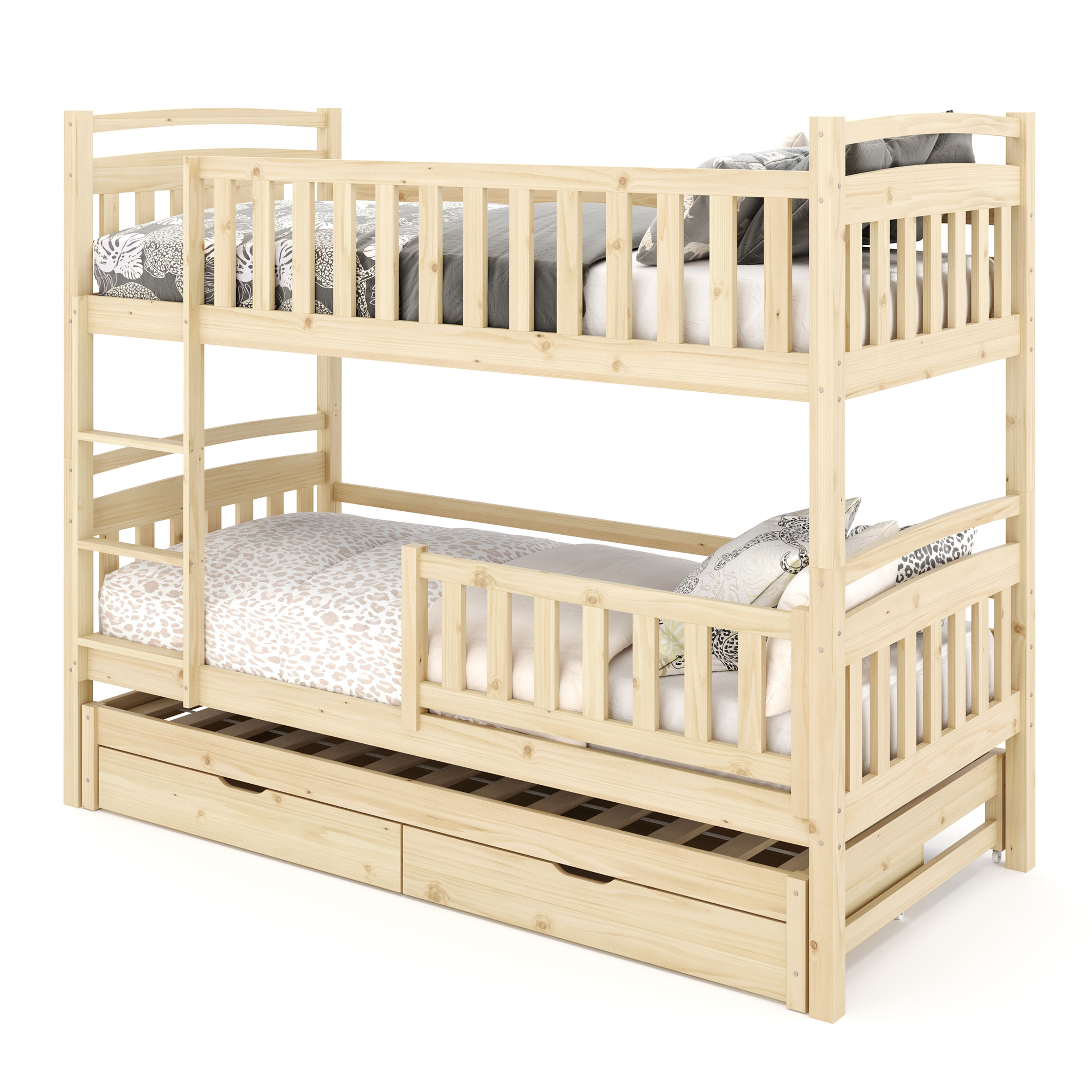 Etagenbett JULIETTE mit Ausziehbett 90 x 200 cm natur
