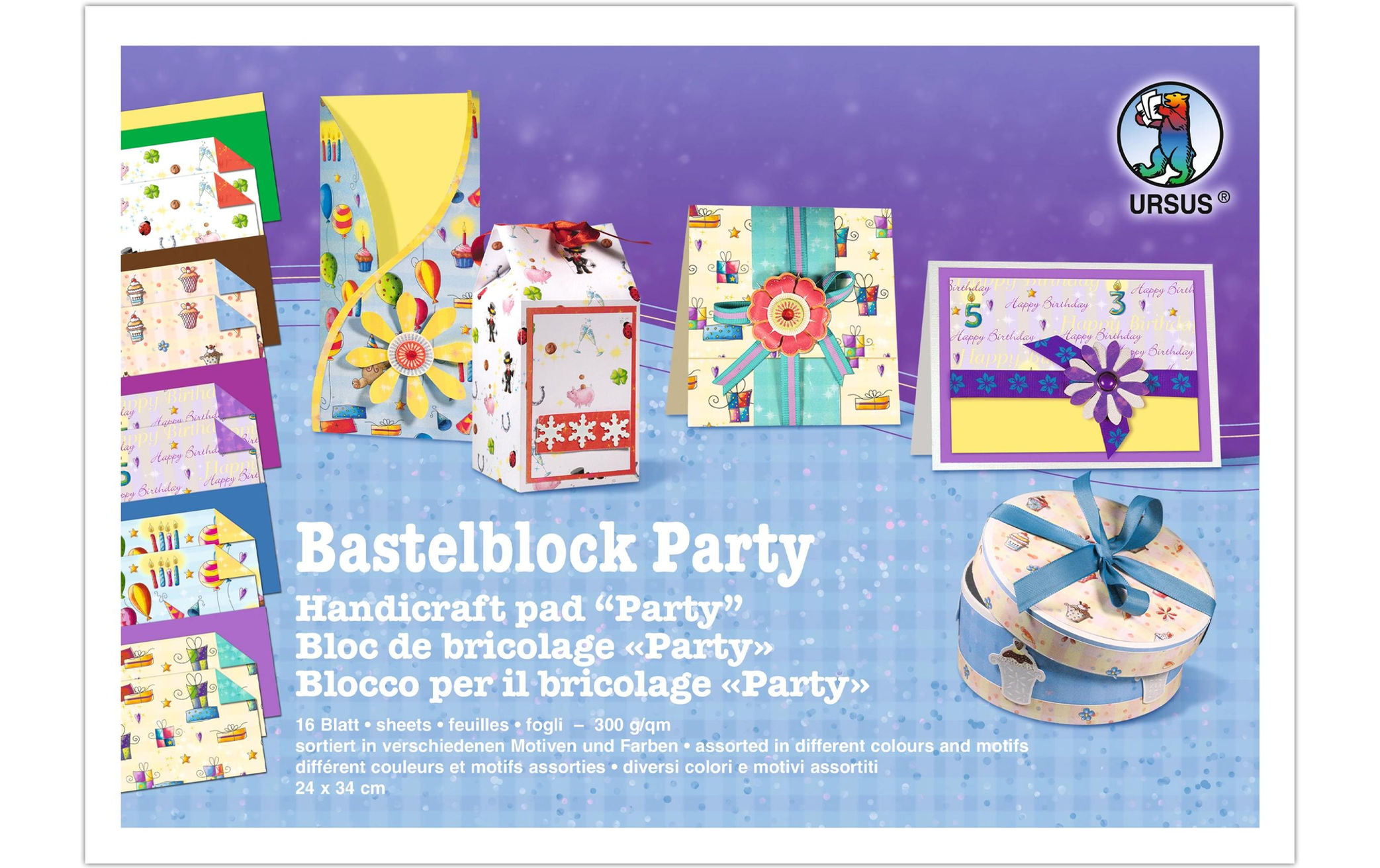 URSUS Bastelblock Party 24 x 34 cm 16 Blatt 300 g/m²