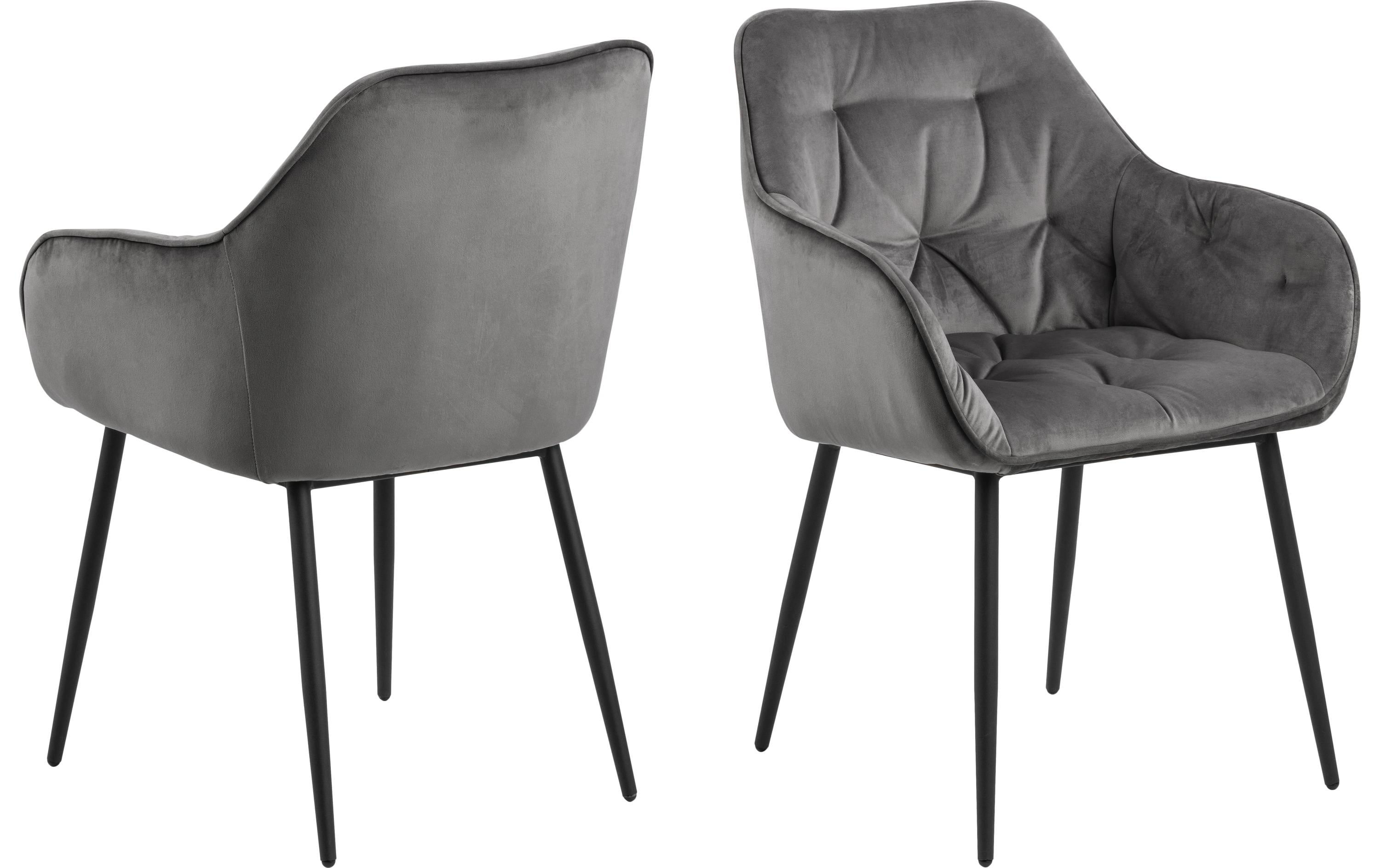 AC Design Stuhl Brooke, 2 Stück Dark Grey – Stahl/Textil, Dark Grey