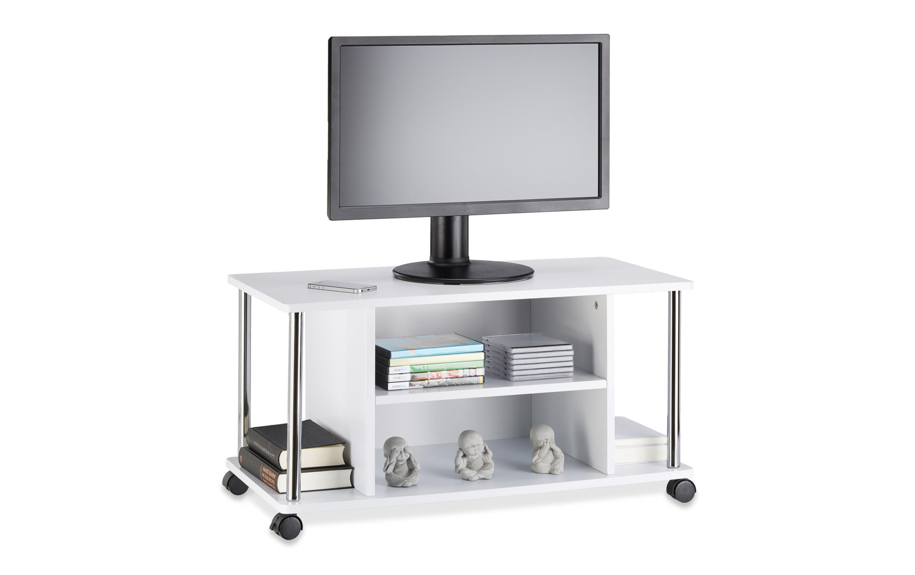 relaxdays TV-Möbel mit Rollen, 80 x 40 cm, Weiss – MDF China, Weiss