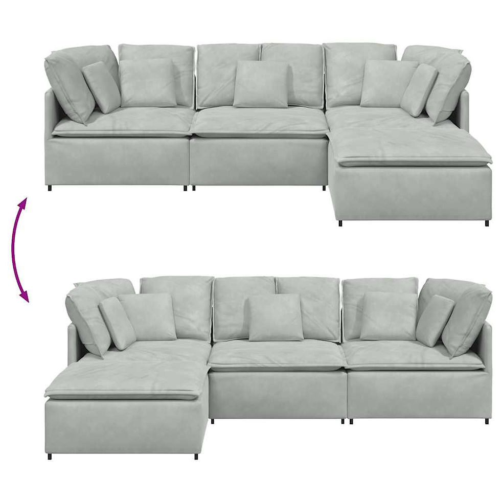 Miniaturbild: Modulares Sofa mit Fußhocker Kissen Samt Hellgrau – 300 x 200 x 64 cm