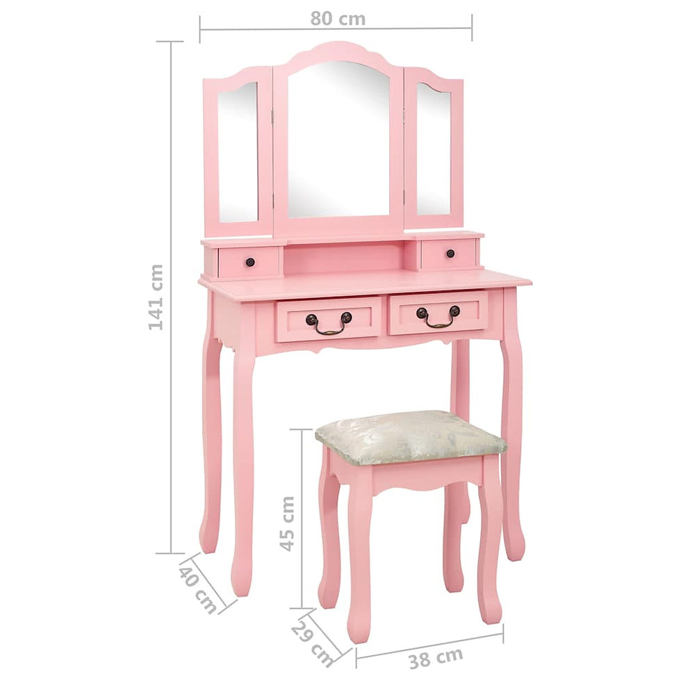 Miniaturbild: Schminktisch-Set mit Hocker Rosa 80×69×141 cm Paulowniaholz