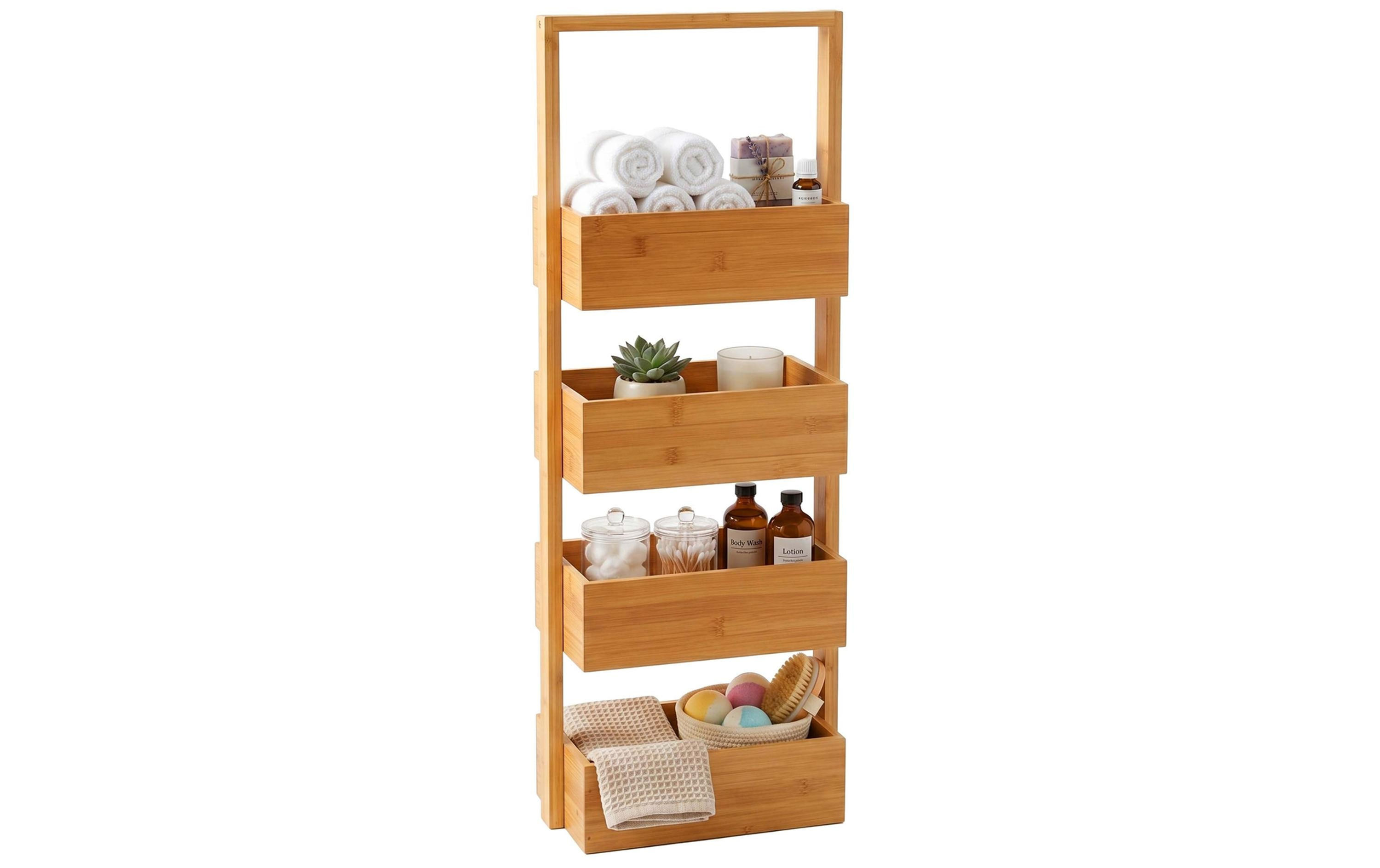 relaxdays Regal 28 x 88 cm, Braun – Bambus, 4 Ablagen