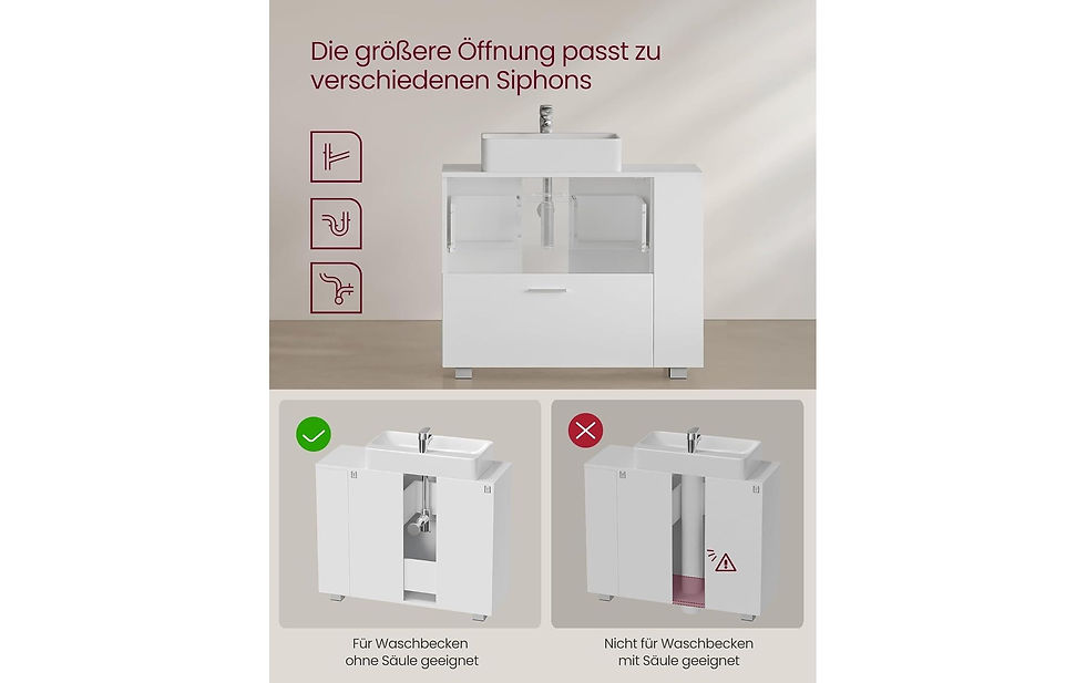 Miniaturbild: VASAGLE Waschbeckenunterschrank mit Fächern 80 x 64 cm, Weiss