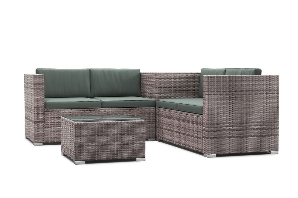 Miniaturbild: Outdoor Sitzgruppe Schweiz mit grünem Ecksofa und Glasplatte