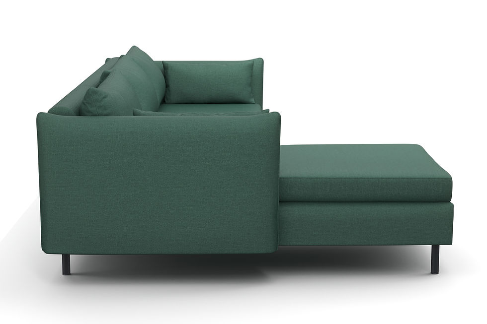 Miniaturbild: Ecksofa Aiden dunkelgrün mit Recamiere links