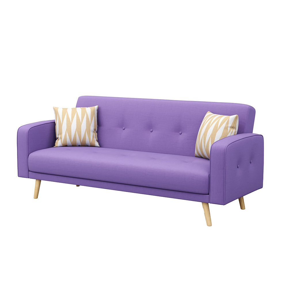 Violettes SAIDY Schlafsofa mit gemusterten Dekokissen