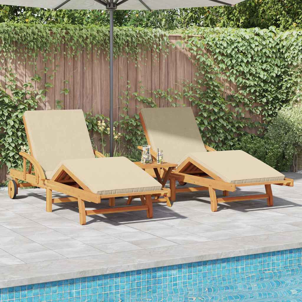 Sonnenliege 2 stk. Massivholz Akazie Beige