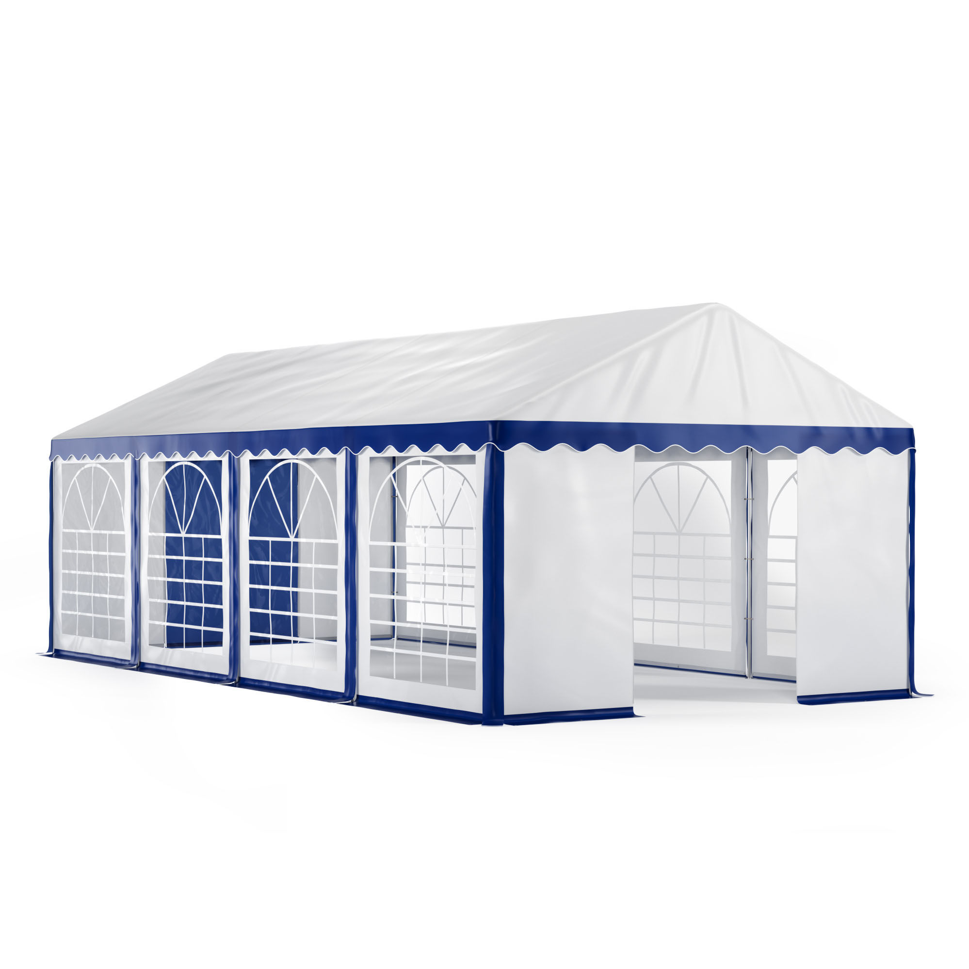 Profi PVC Partyzelt 4 x 8 m Blau-Weiss mit grossen Fensterseiten
