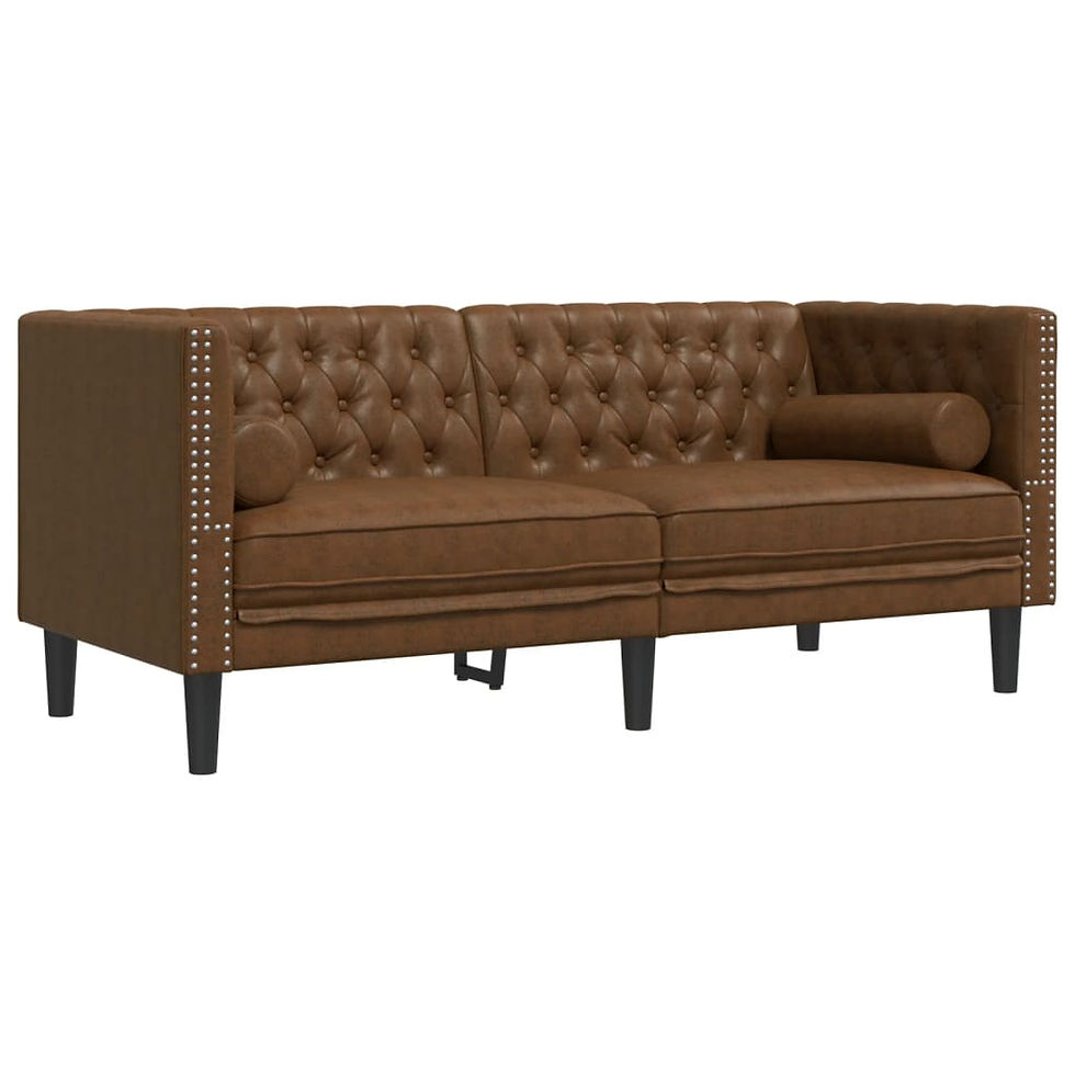 Miniaturbild: Chesterfield-Sofa-Set 3-teilig – Braun Wildleder-Optik