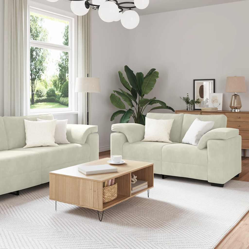 Creme Samt Sofa-Ensemble 3-teilig mit Kissen