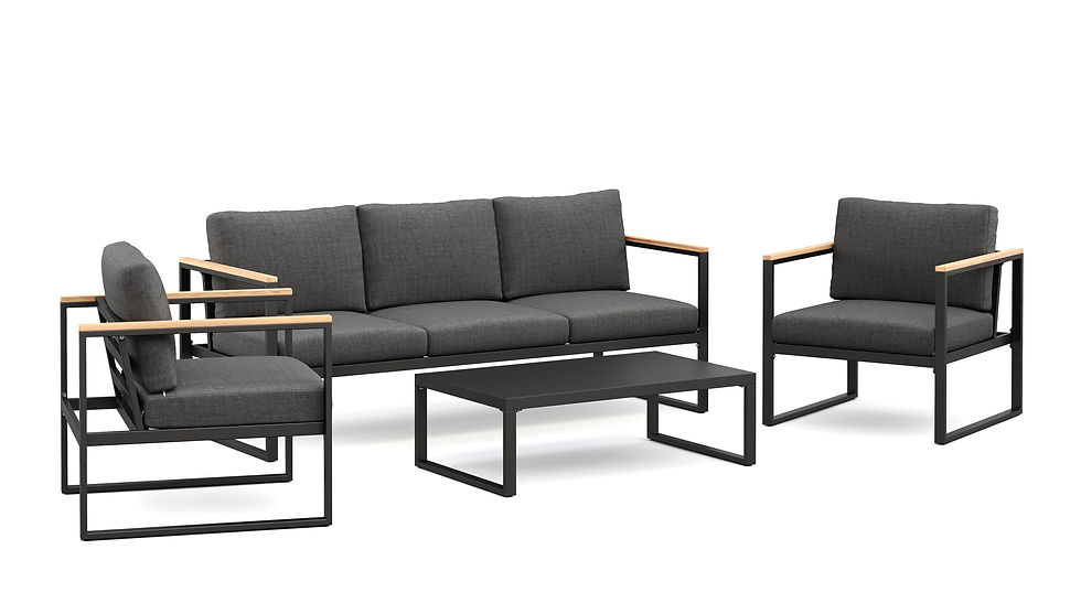 Moderne Outdoor Lounge Schweiz mit anthrazitfarbenem Sofa und Tisch