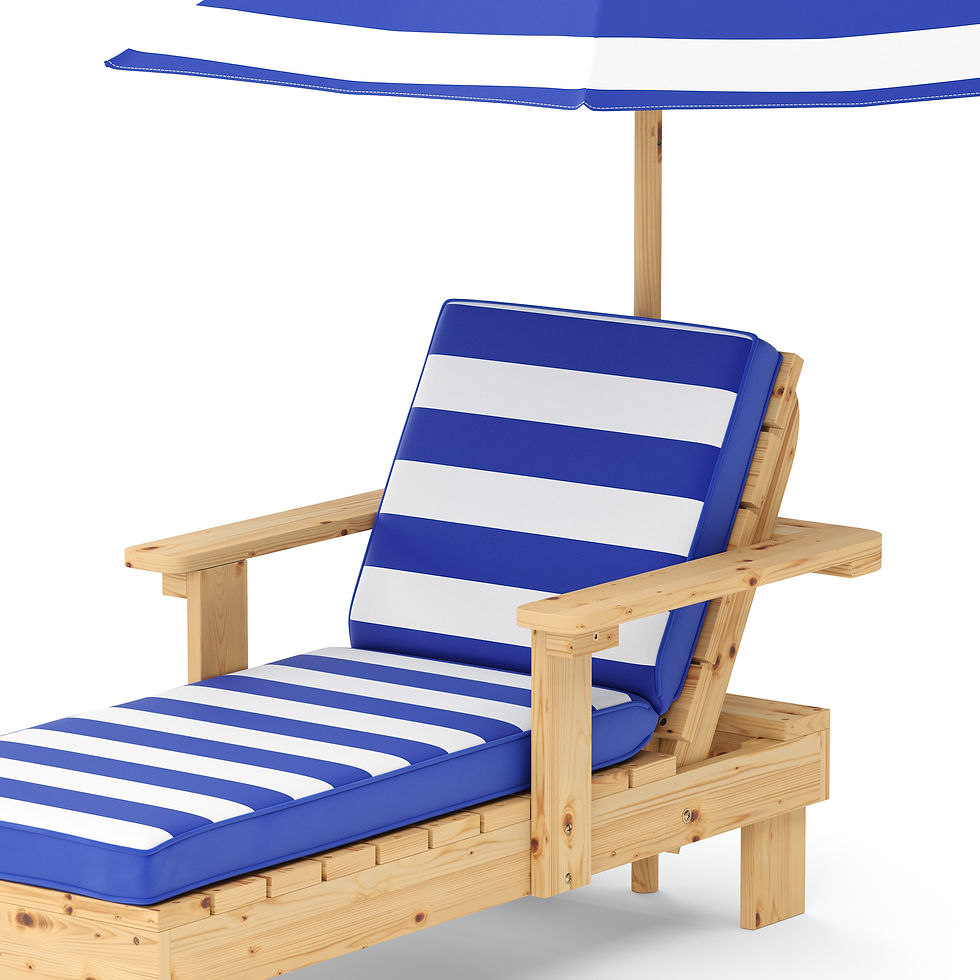 Miniaturbild: Kinderliegestuhl Holz Weiss Blau mit Schirm