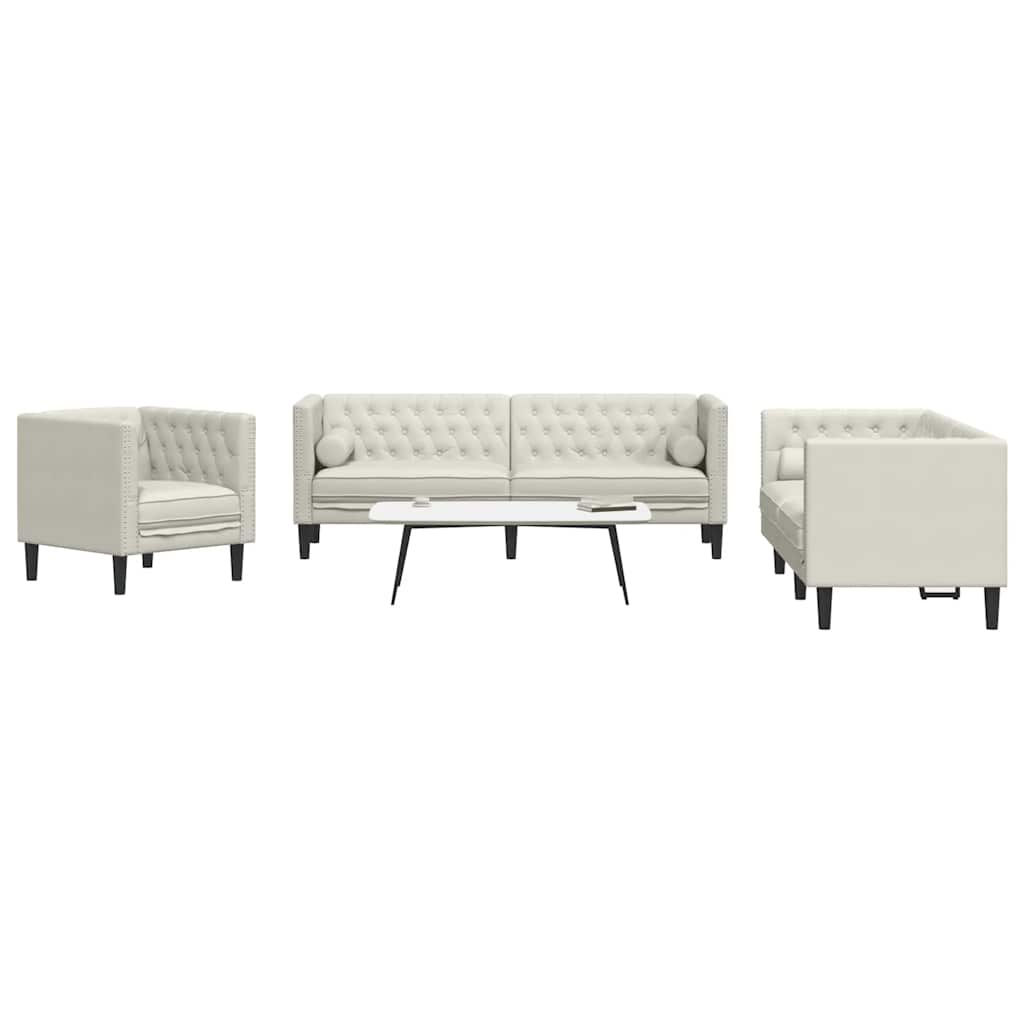 Creme Samt Chesterfield-Sofa-Set 3-teilig mit Nackenrollen