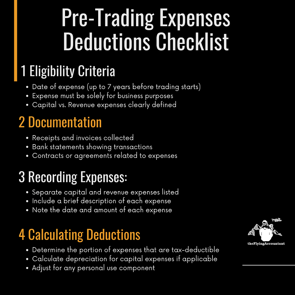 Pre-trading expenses dedcutions checklist