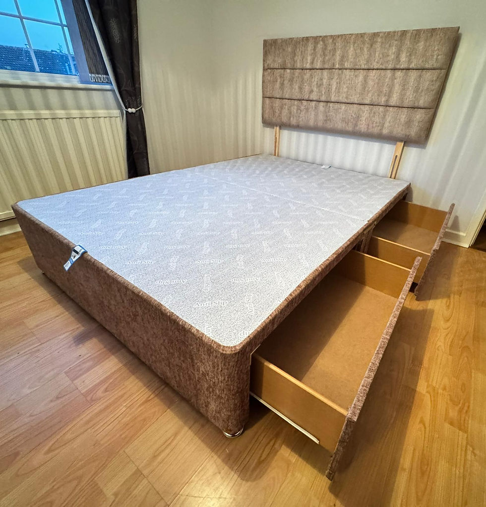 Thumbnail: 4 FOOT  DIVAN BASE  2 DRAWERS AND VOGUE HB - CHOICE COLOUR /FABRICS 