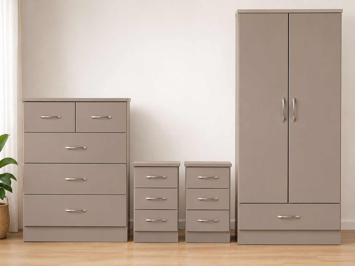 NEVADA 2 DOOR 1 DRAWER WARDROBE BEDROOM SET OYSTER GLOSS/LIGHT OAK EFFECT VENEER