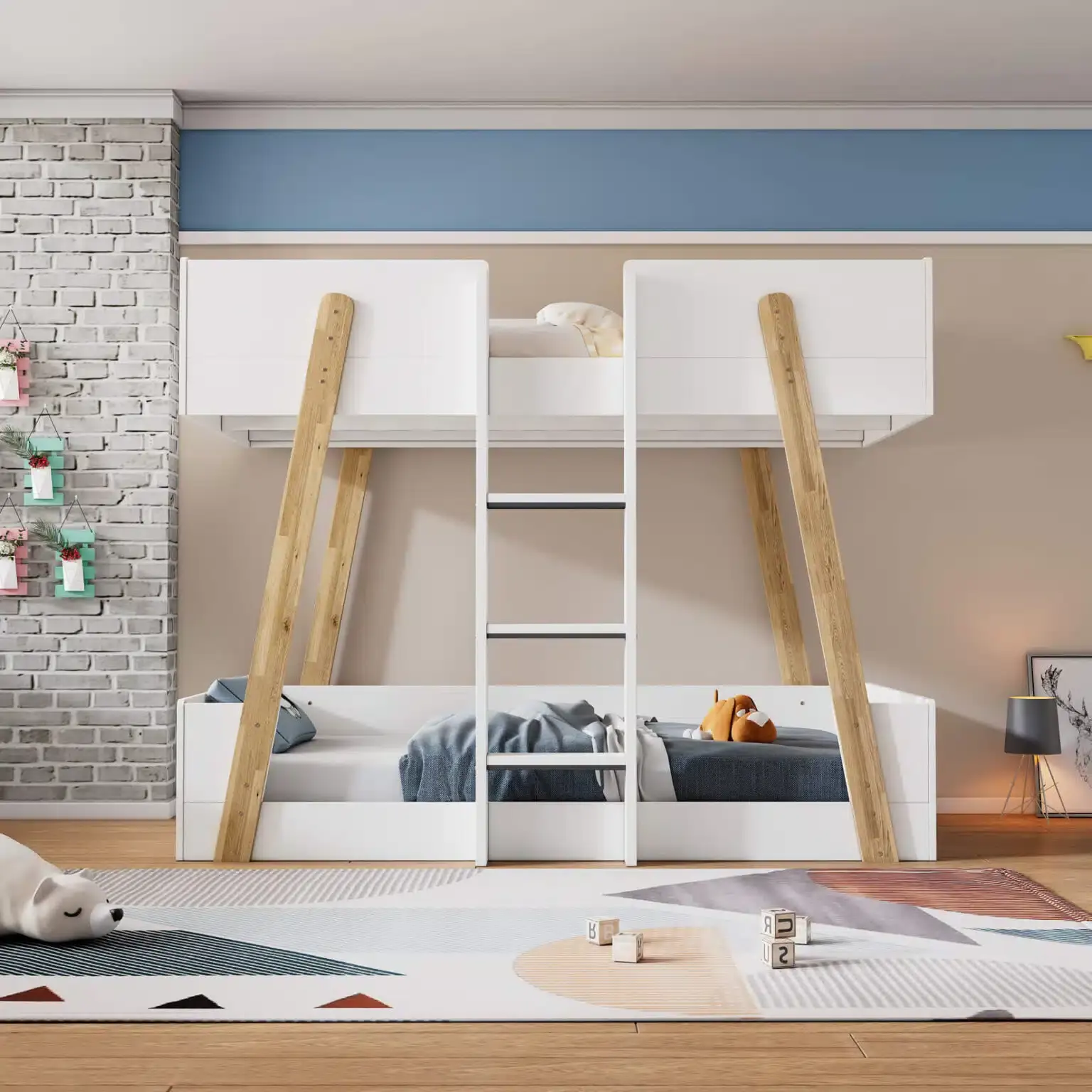 JERRY BUNK BED - white & oak (frame only) 