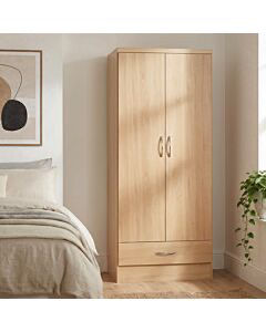 NEVADA MIRRORED 2 DOOR 1 DRAWER WARDROBE IN SONOMA OAK EFFECT