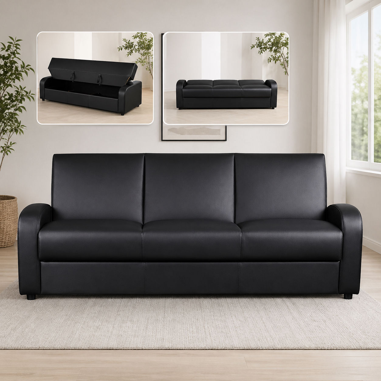 Kimberly sofa bed in a box - black pu