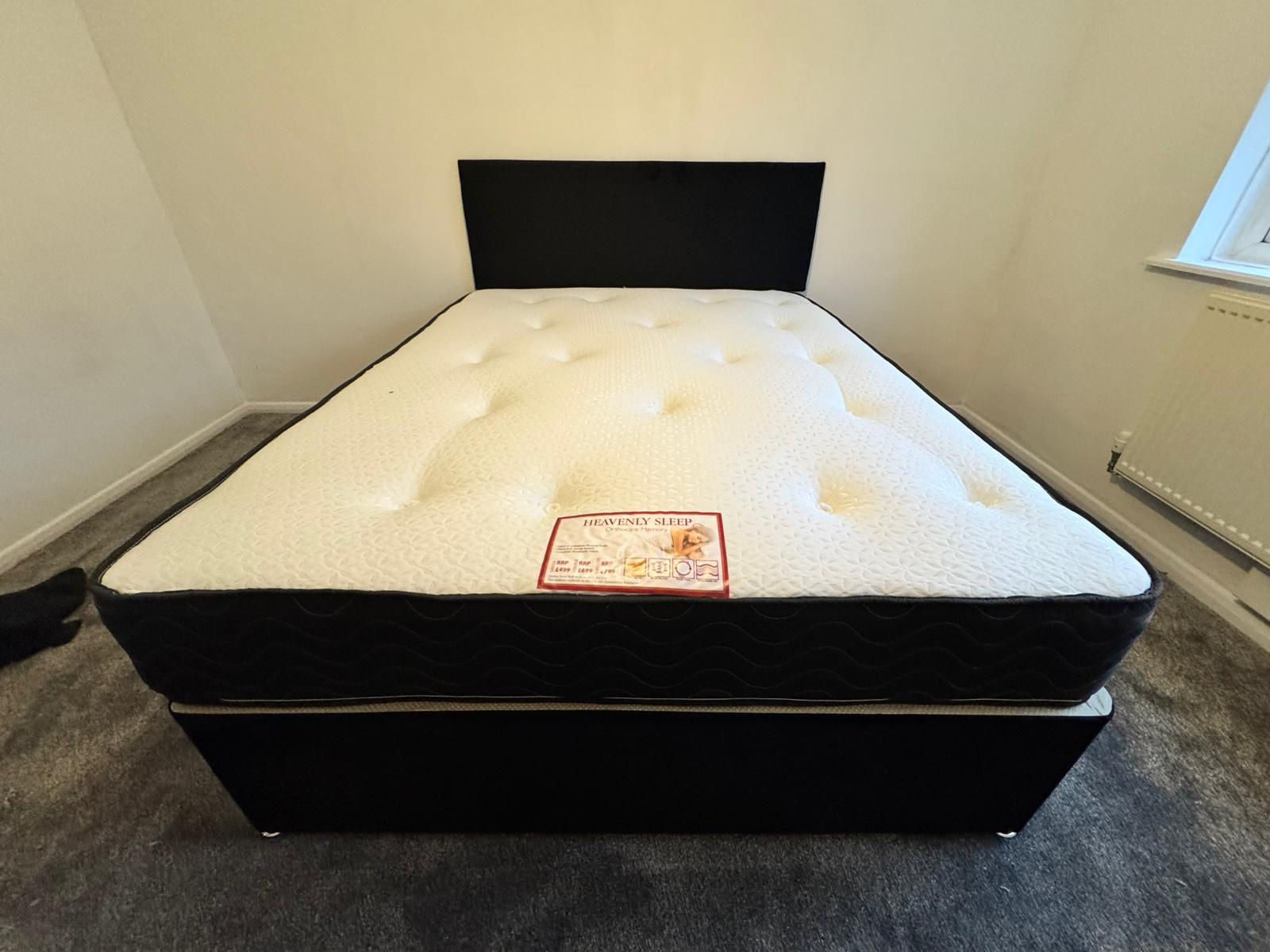 SAME DAY - king heavenly  memory mattress black divan base and Hb 