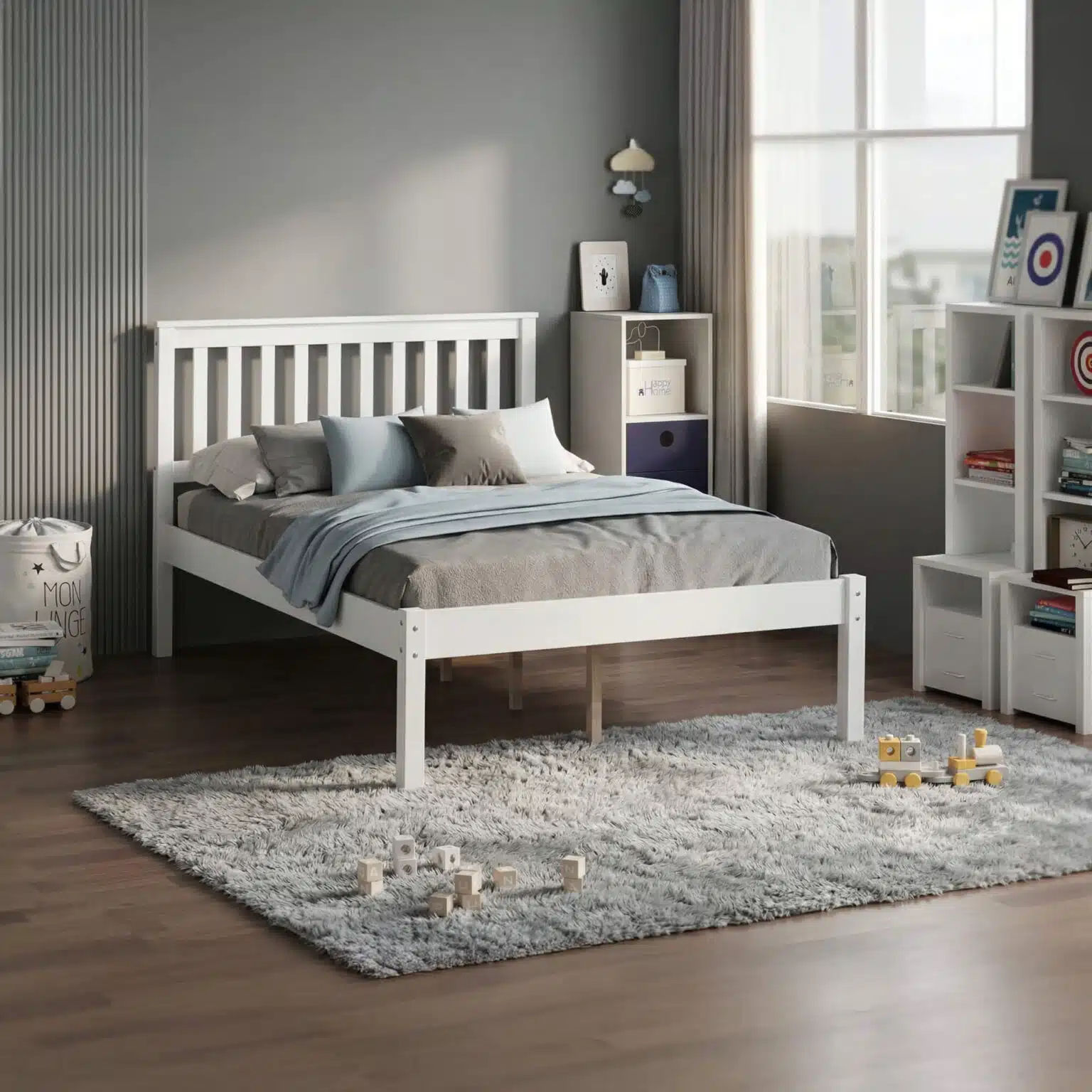 DOUBLE - OTTO WOODEN BED FRAME - WHITE 