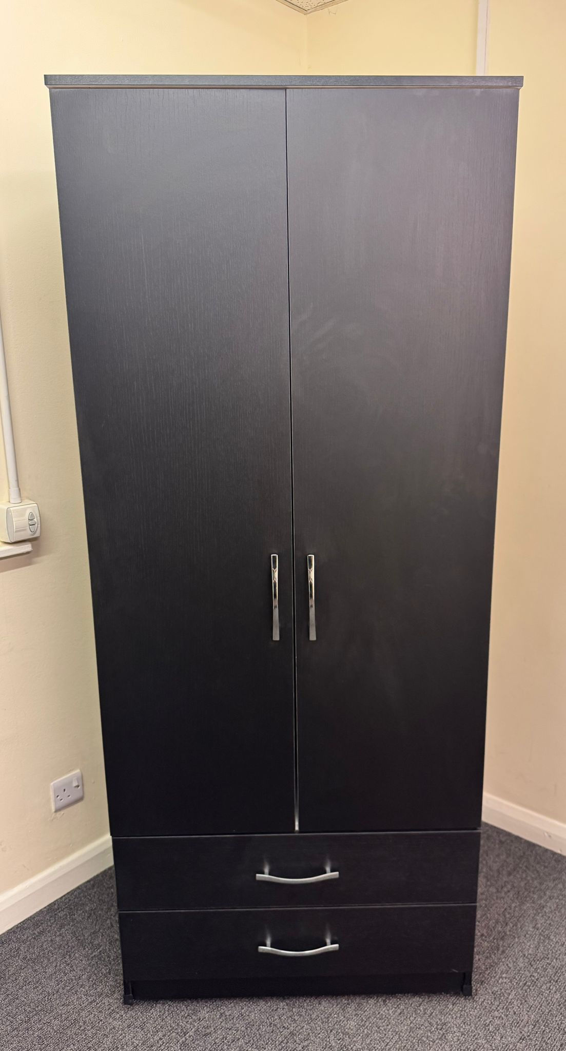 METRO  (BLACK) WARDROBE  2 DRAWERS - FULLY ASSEMBLED 