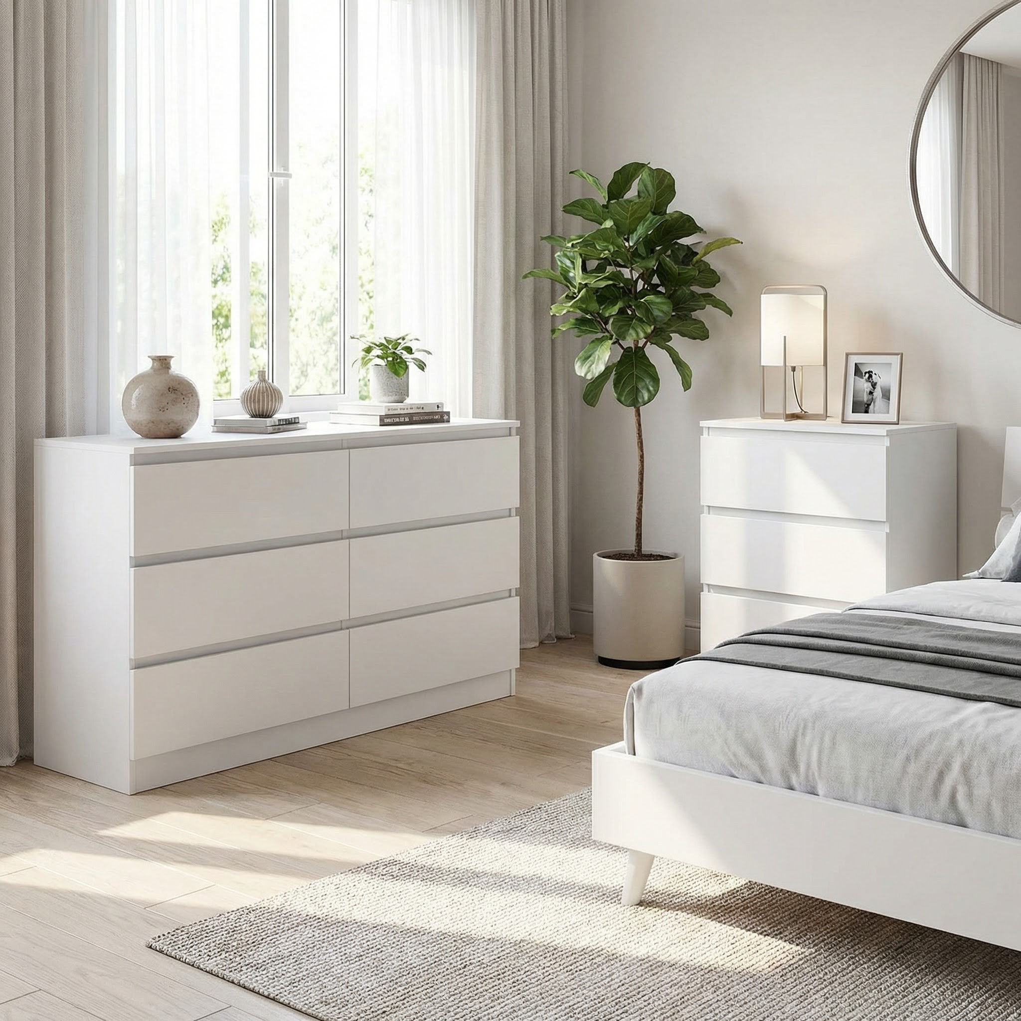 CARLTON 6 & 3 DRAWER MATT WHITE CHESTS £250