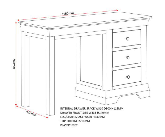 Thumbnail: Bordeaux 3 Drawer Dressing Table - Ivory