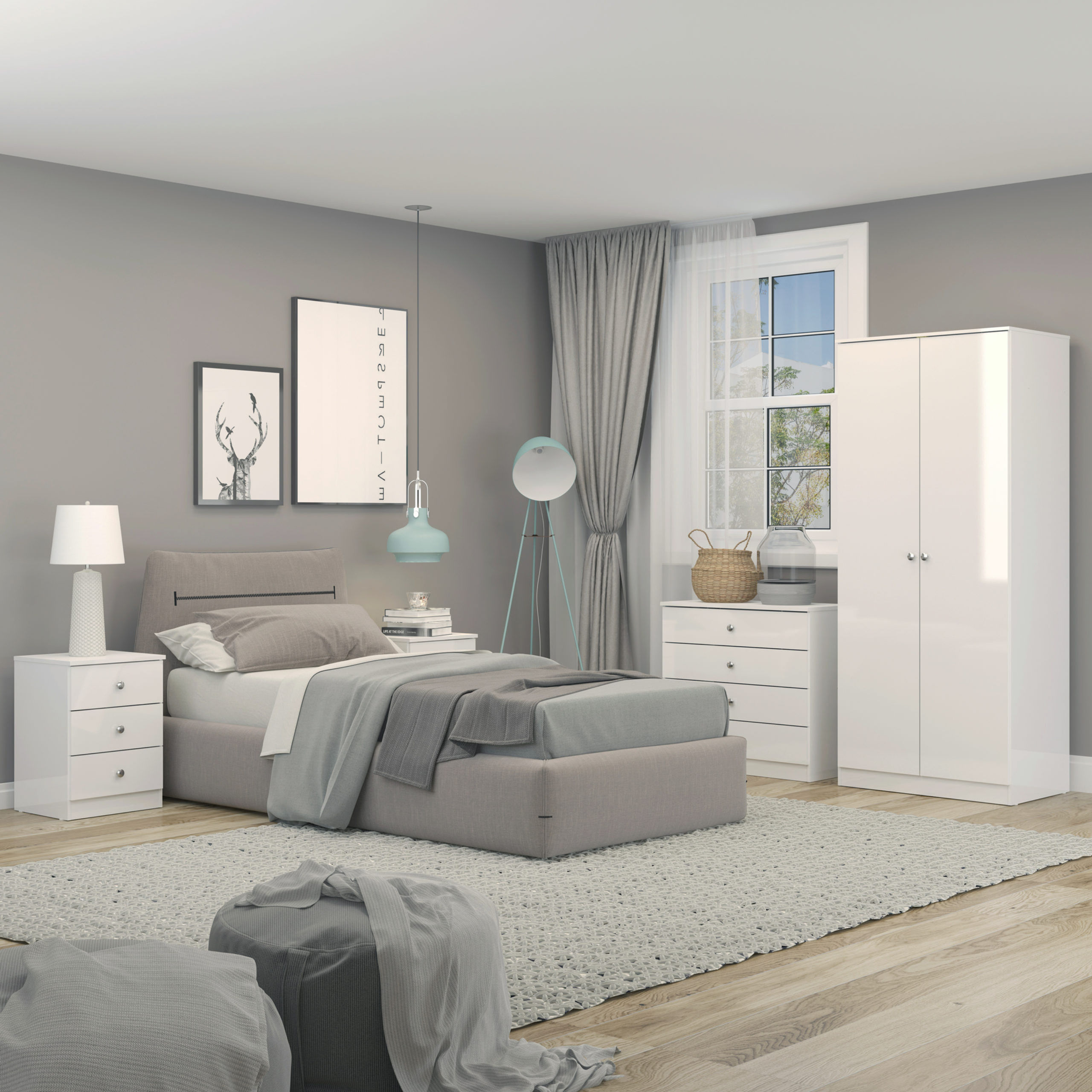 DENVER 2 DOOR BEDROOM SET - WHITE GLOSS 