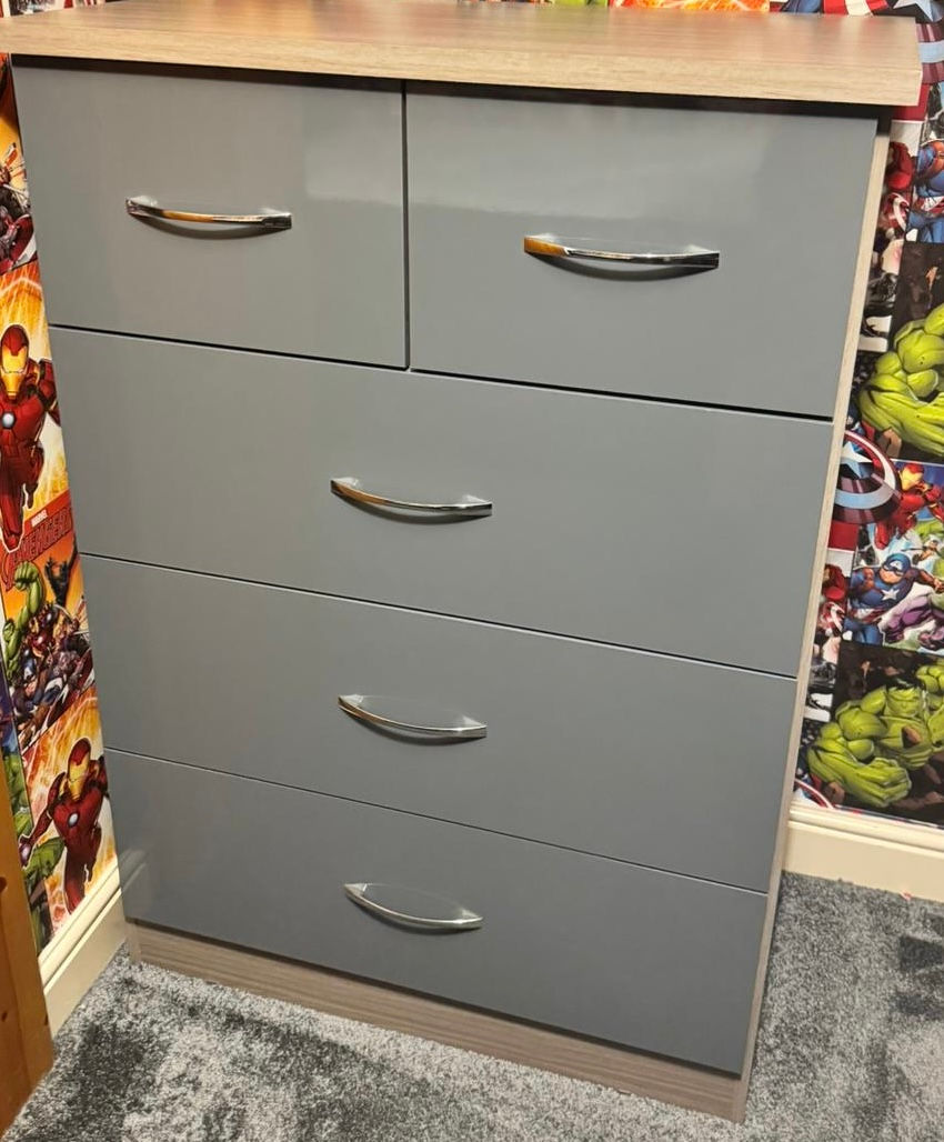 Thumbnail: NEVADA 3 + 2 CHEST IN GREY GLOSS/ LIGHT OAK EFFECT