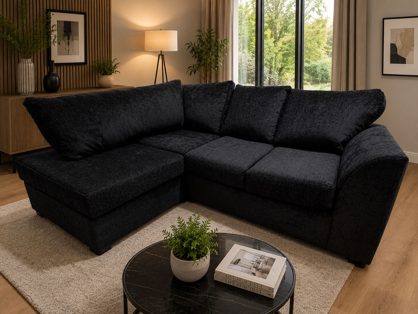 BYRON CORNER SOFA IN CARLTON BLACK PICTURE SHOWS LEFT  HAND)