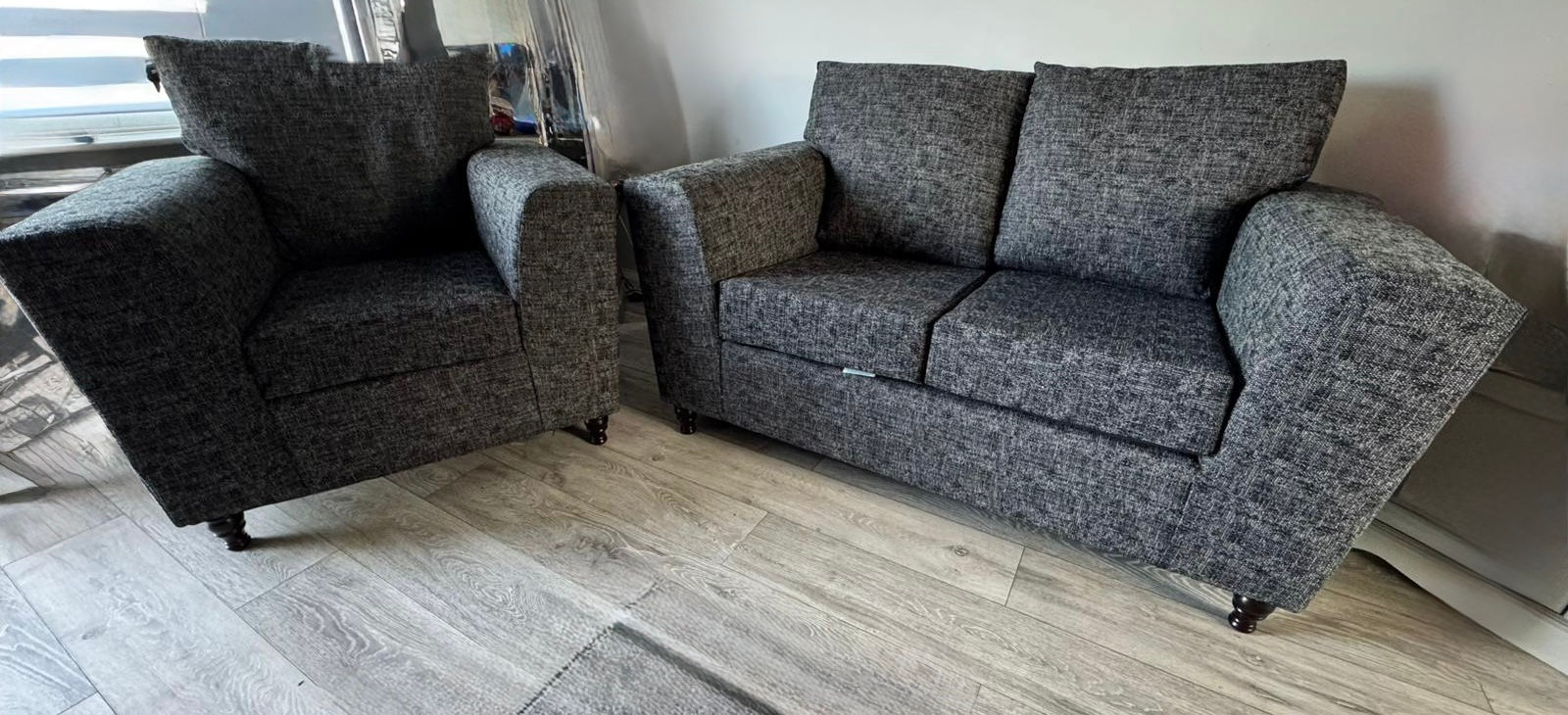 SAMANTHA 2&1 SOFAS  - PARIS BLACK with wooden feet 